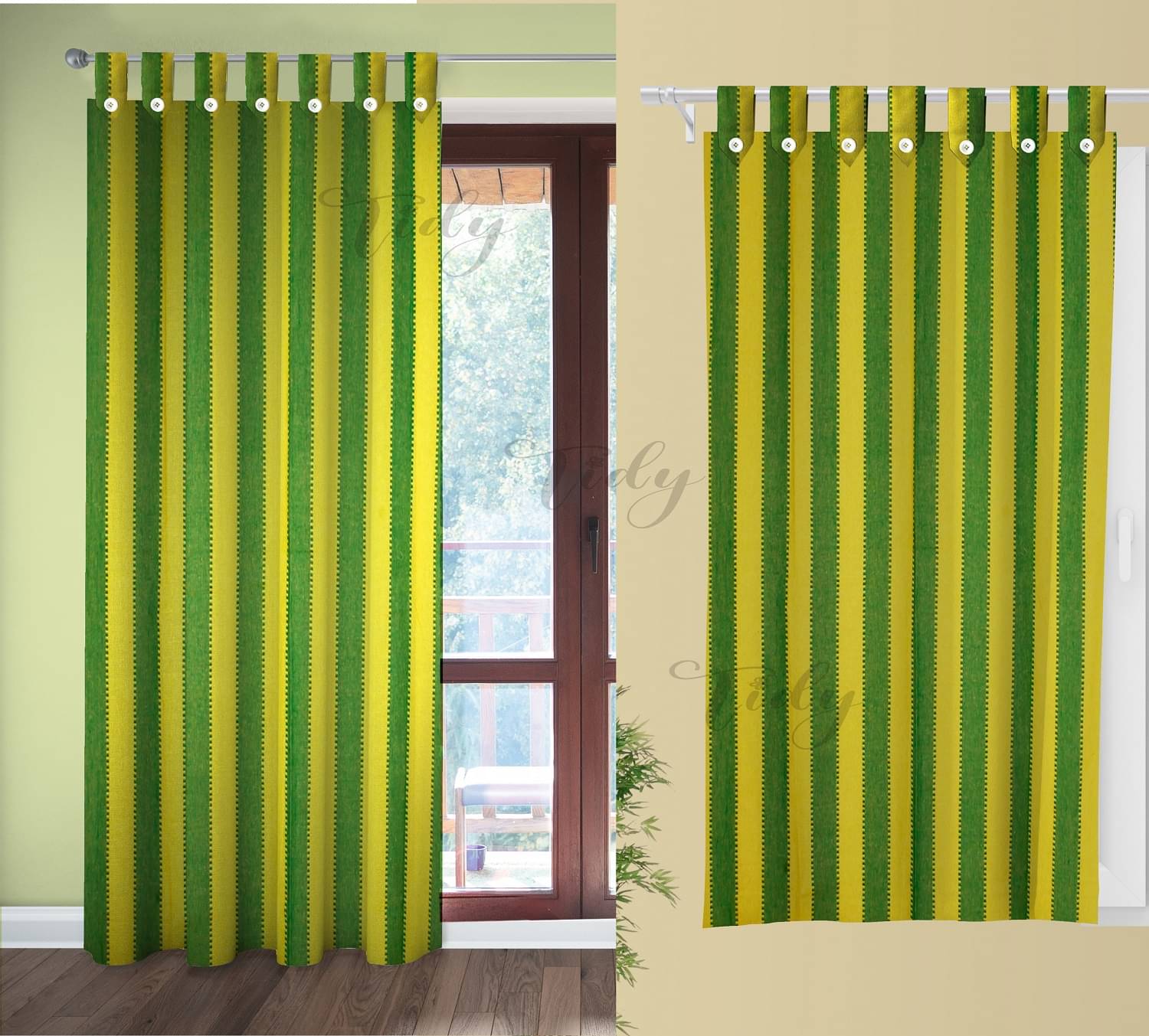     			Tidy Vertical Striped Room Darkening Loop Curtain 6.5 ft ( Pack of 2 ) - Yellow