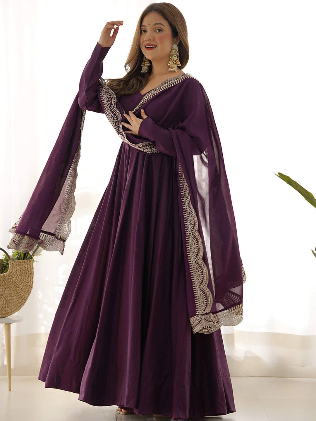 kedar fab Women Georgette Solid A-line Dress ( Wine ) kedar fab Women Georgette Solid A-line Dress ( Wine )