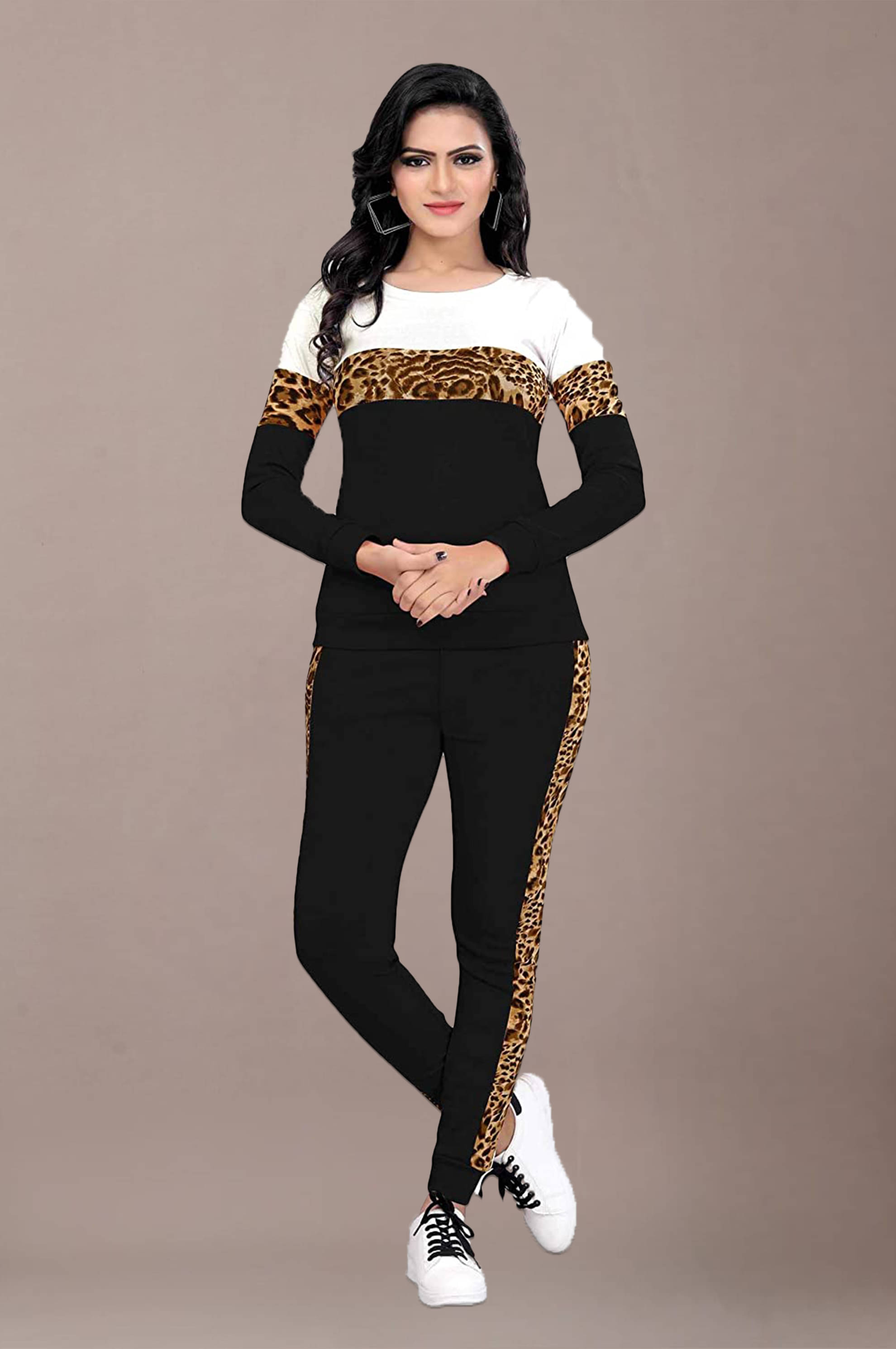     			DTR FASHION Black Cotton Blend Colorblock Tracksuit - Pack of 1