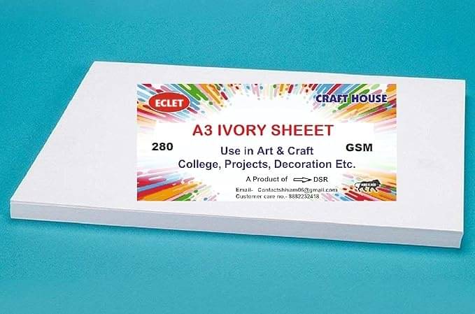     			Eclet A3 20 pcs ivory sheet White thick drawing Sheets Craft 300 GSM Sheet Artists Ivory Sheets A3 Size, Smooth Finish, HEAVY GSM Ivory Drawing Paper, or Greeting Cards, Art & Craft Home, School, Office Stationery d