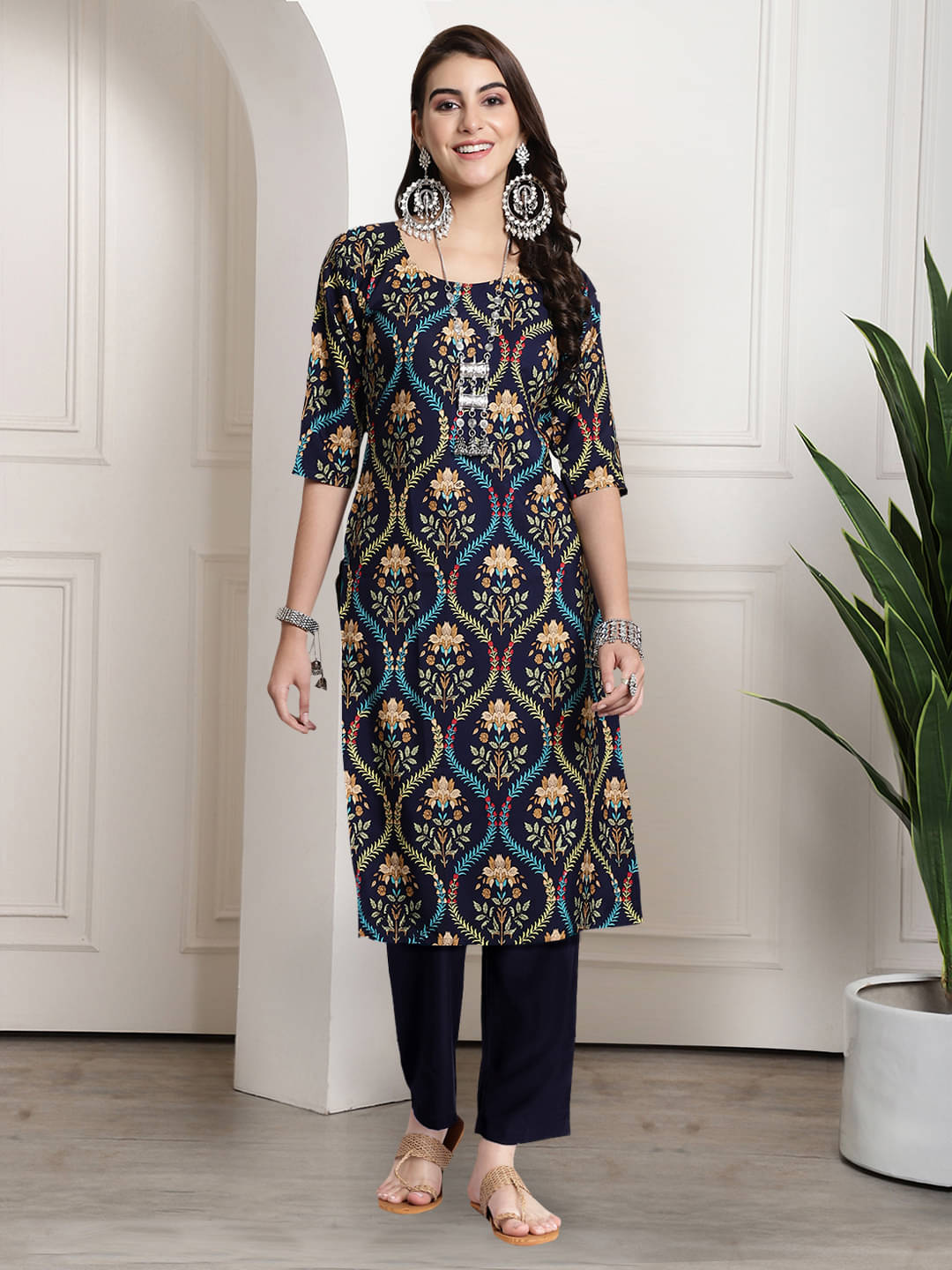 Ethnicbasket Crepe Printed Kurti With Pants Women's Stitched Salwar Suit - Blue ( Pack of 1 )     			Ethnicbasket Crepe Printed Kurti With Pants Women's Stitched Salwar Suit - Blue ( Pack of 1 )