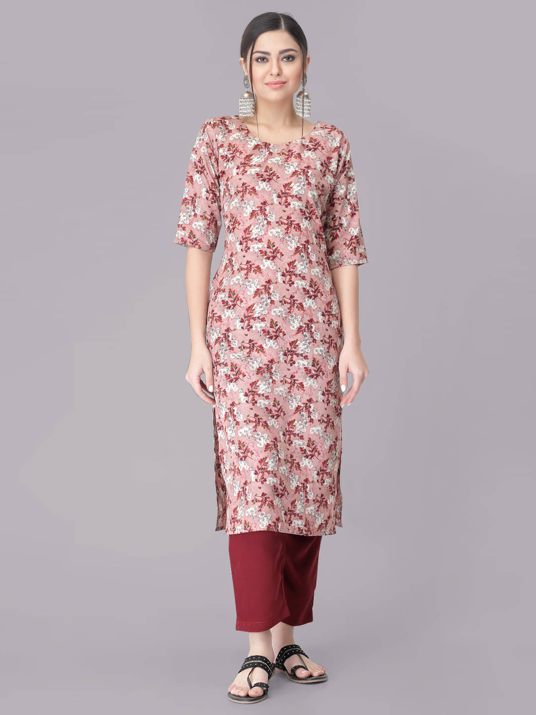     			Ethnicbasket Crepe Printed Kurti With Pants Women's Stitched Salwar Suit - Pink ( Pack of 1 )
