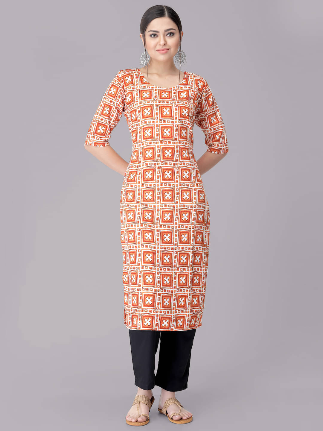 Ethnicbasket Crepe Printed Kurti With Pants Women's Stitched Salwar Suit - Orange ( Pack of 1 )     			Ethnicbasket Crepe Printed Kurti With Pants Women's Stitched Salwar Suit - Orange ( Pack of 1 )
