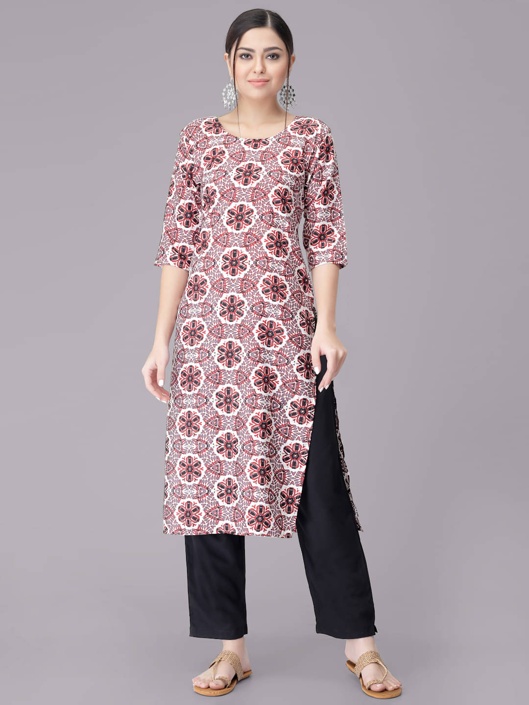     			Ethnicbasket Crepe Printed Kurti With Pants Women's Stitched Salwar Suit - Red ( Pack of 1 )
