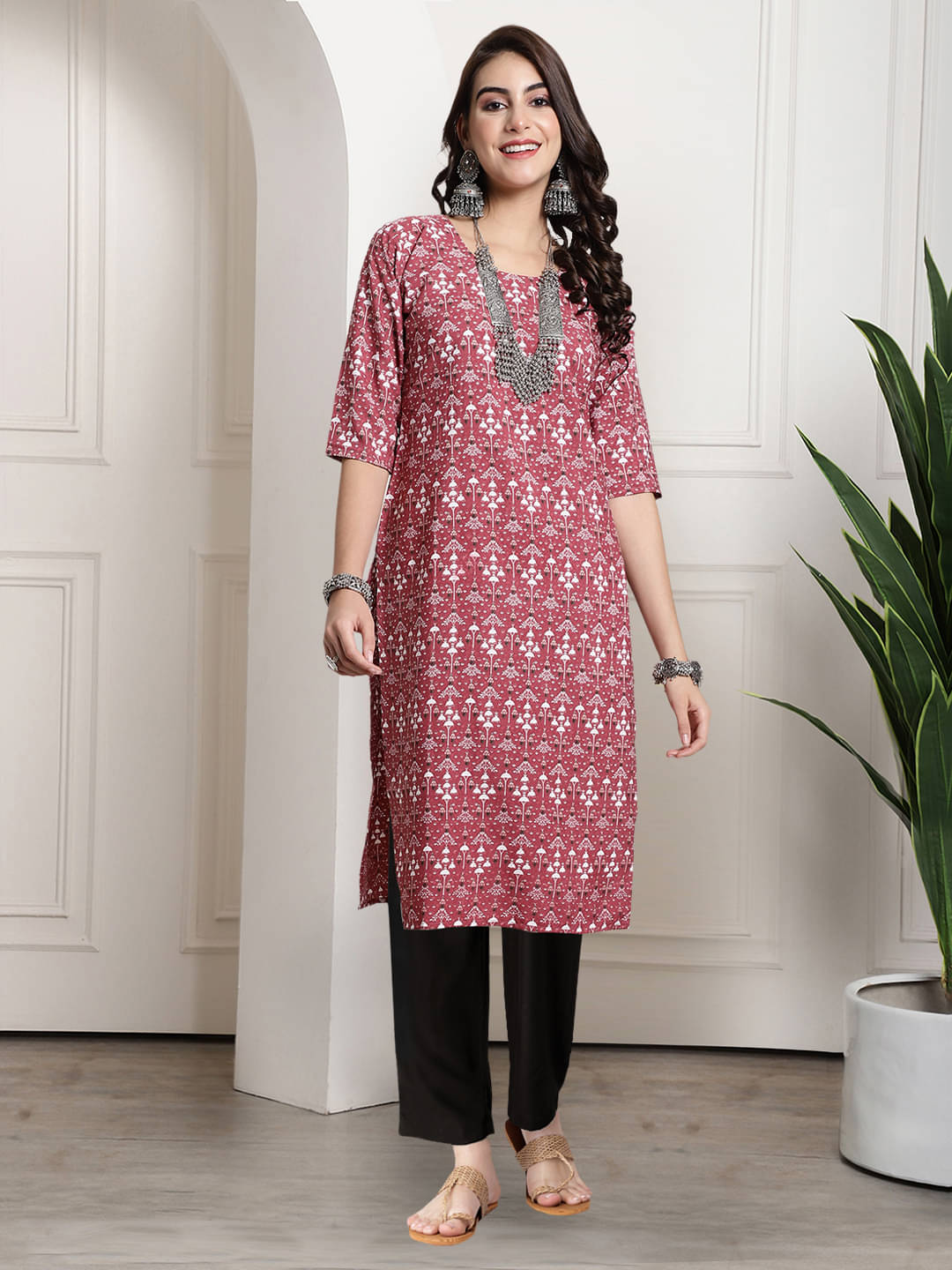     			Ethnicbasket Crepe Printed Kurti With Pants Women's Stitched Salwar Suit - Peach ( Pack of 1 )