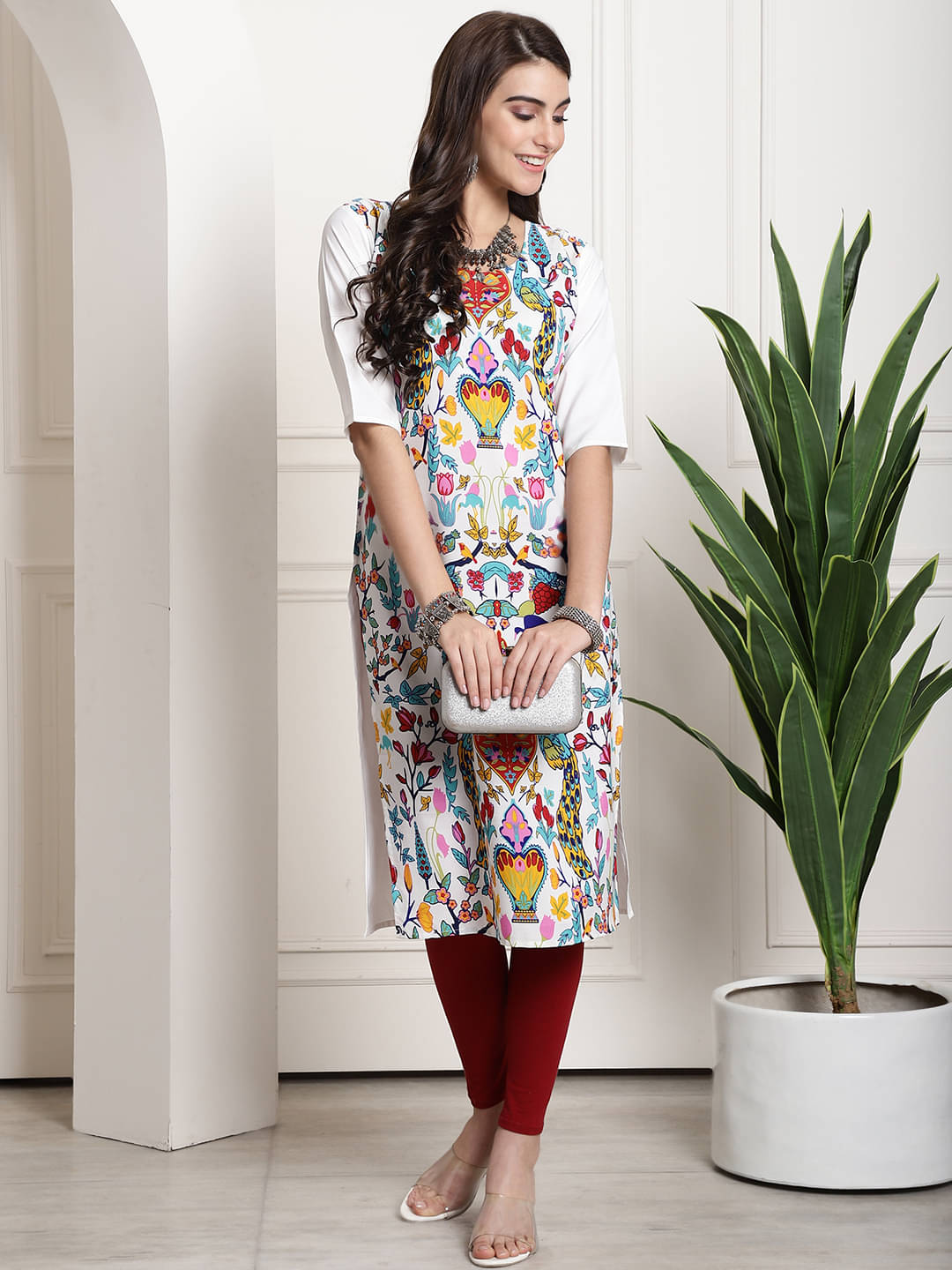 Ethnicbasket Pack of 1 Crepe Printed Straight Women's Kurti - ( White ) Ethnicbasket Pack of 1 Crepe Printed Straight Women's Kurti - ( White )