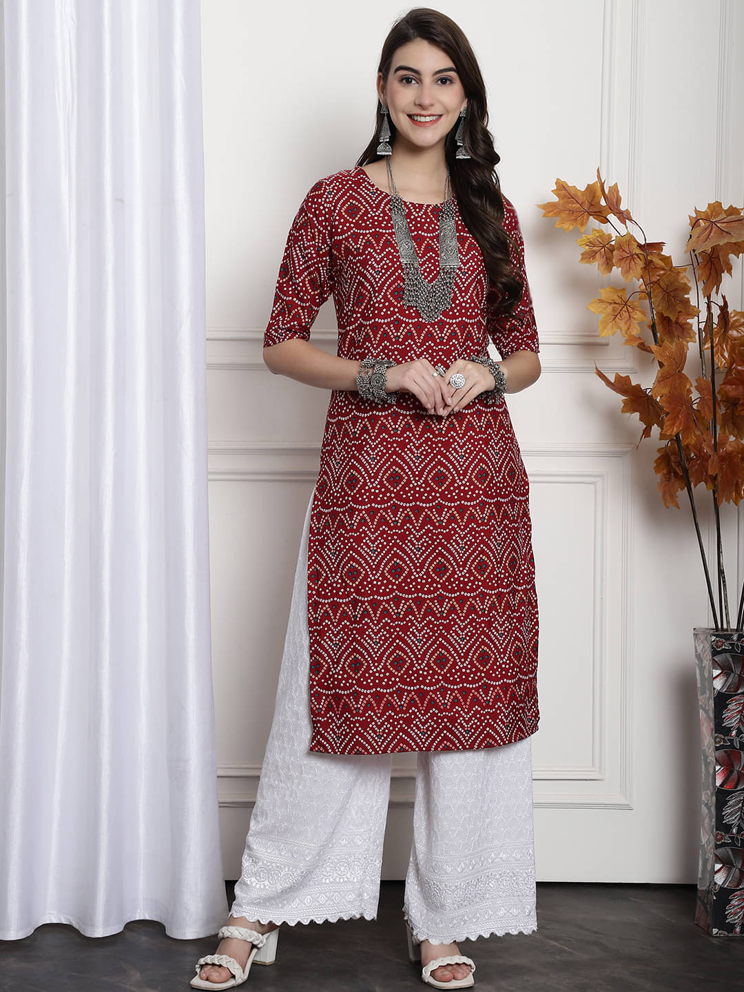 Ethnicbasket Pack of 1 Crepe Printed Straight Women's Kurti - ( Maroon ) Ethnicbasket Pack of 1 Crepe Printed Straight Women's Kurti - ( Maroon )