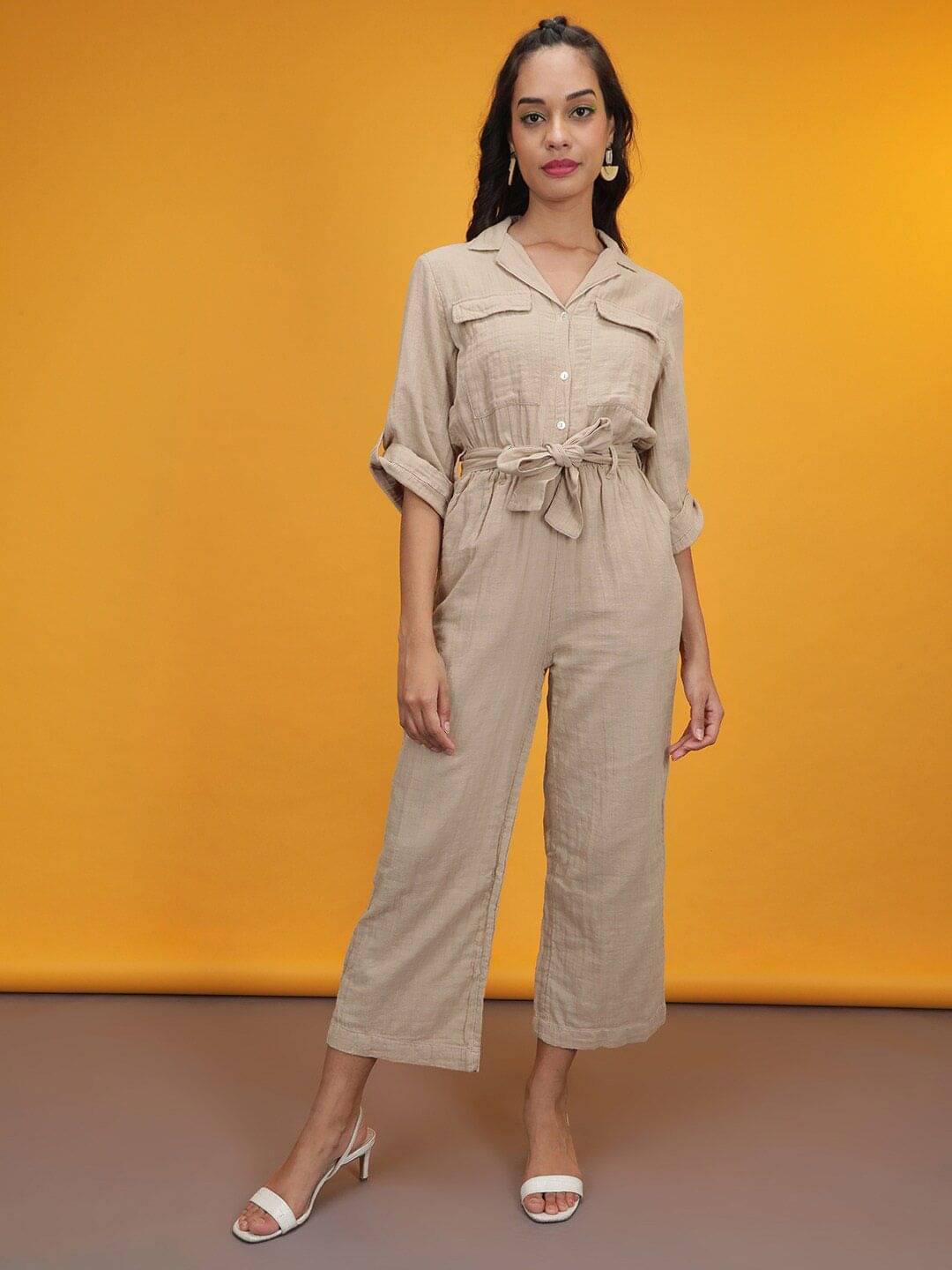     			Freehand Beige Cotton Regular Fit Women's Jumpsuit ( Pack of 1 )