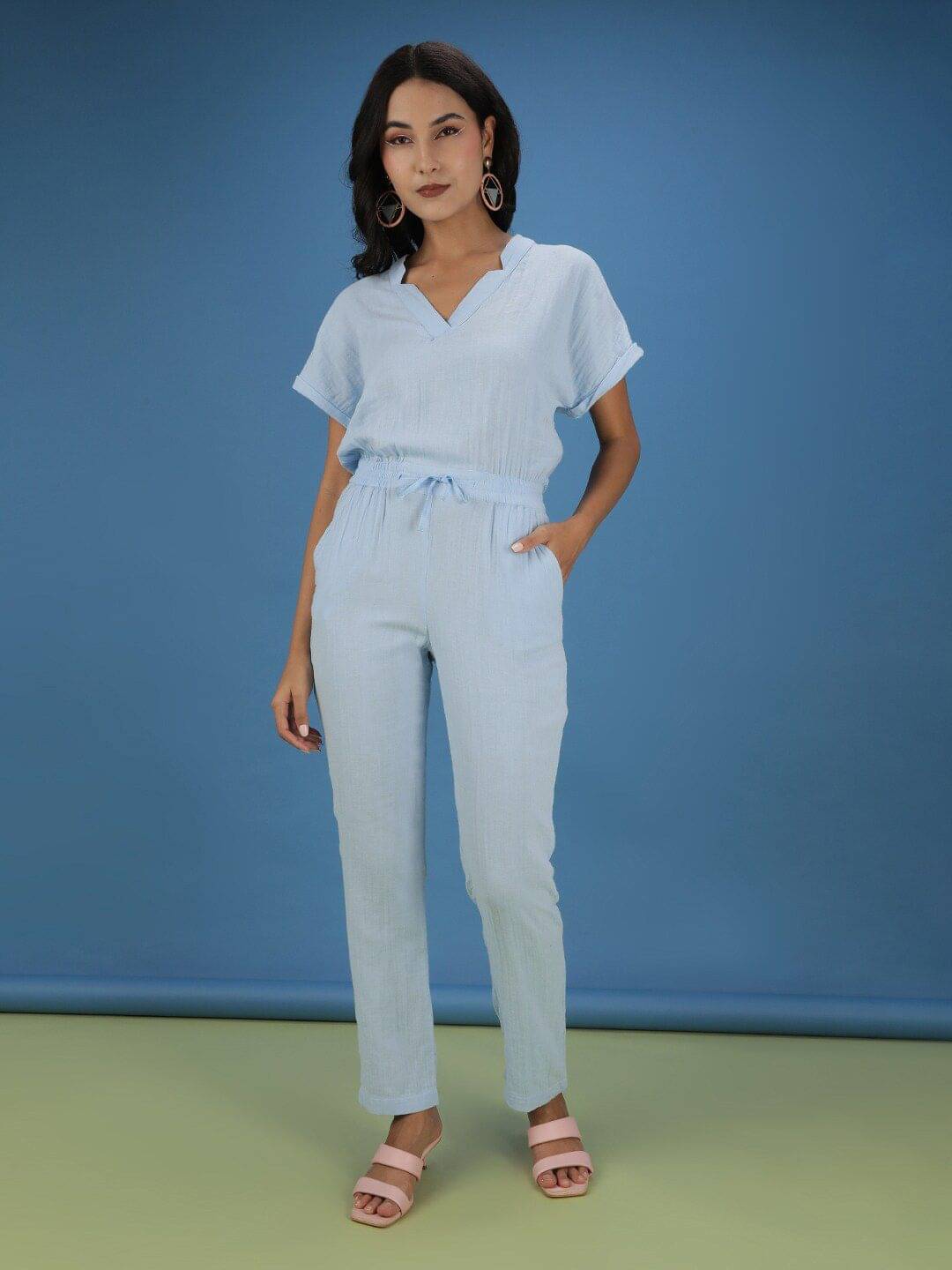 Freehand Blue Cotton Regular Fit Women's Jumpsuit ( Pack of 1 )     			Freehand Blue Cotton Regular Fit Women's Jumpsuit ( Pack of 1 )