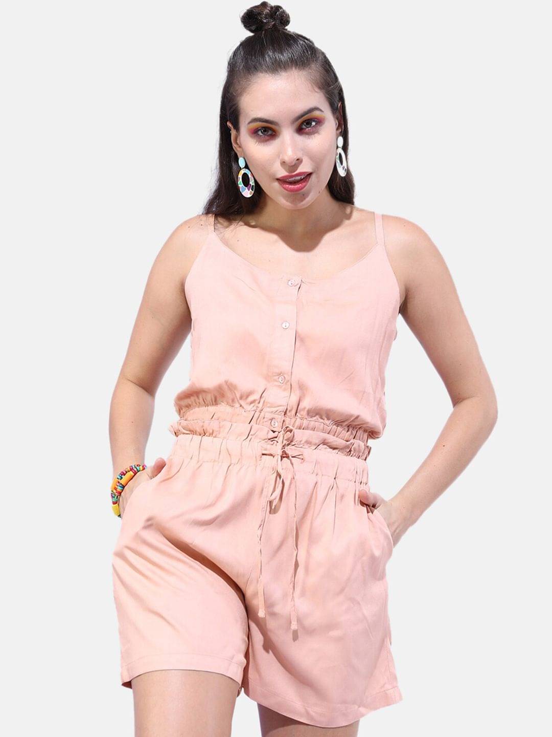     			Freehand Women Solid Top With Shorts Co-Ord Set ( Pink )