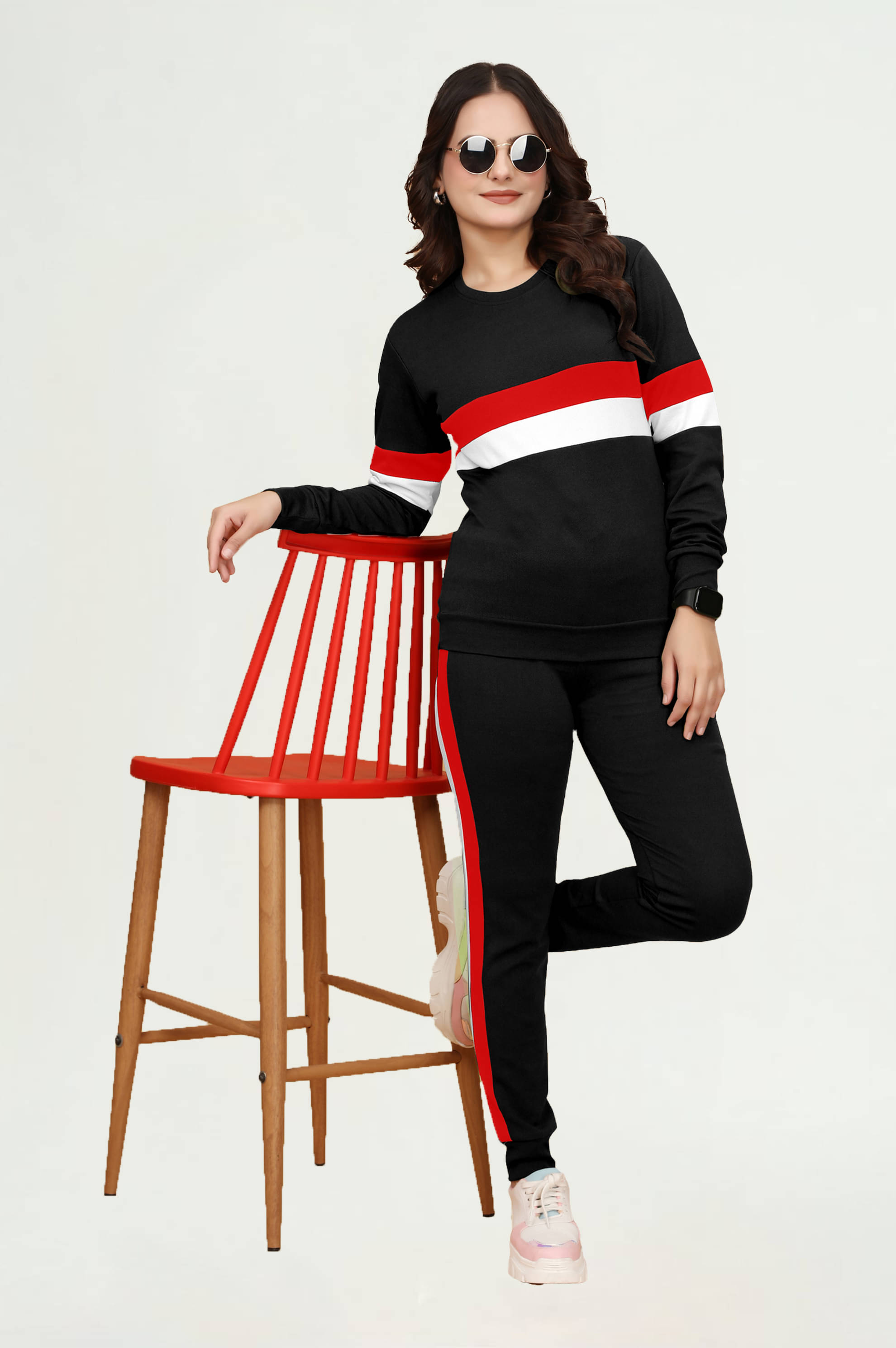     			INFRIM Black Cotton Blend Applique Tracksuit - Pack of 1