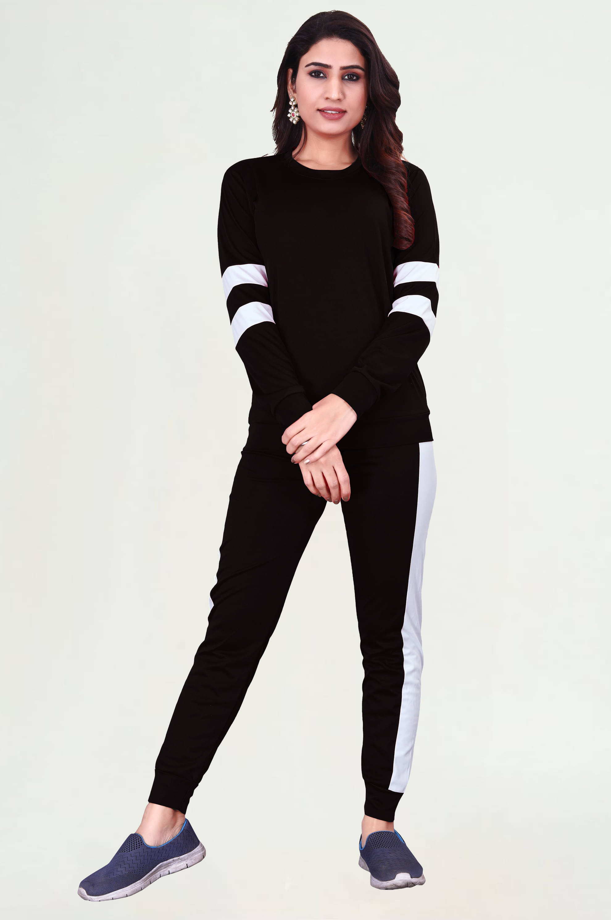     			INFRIM Black Cotton Blend Applique Tracksuit - Pack of 1