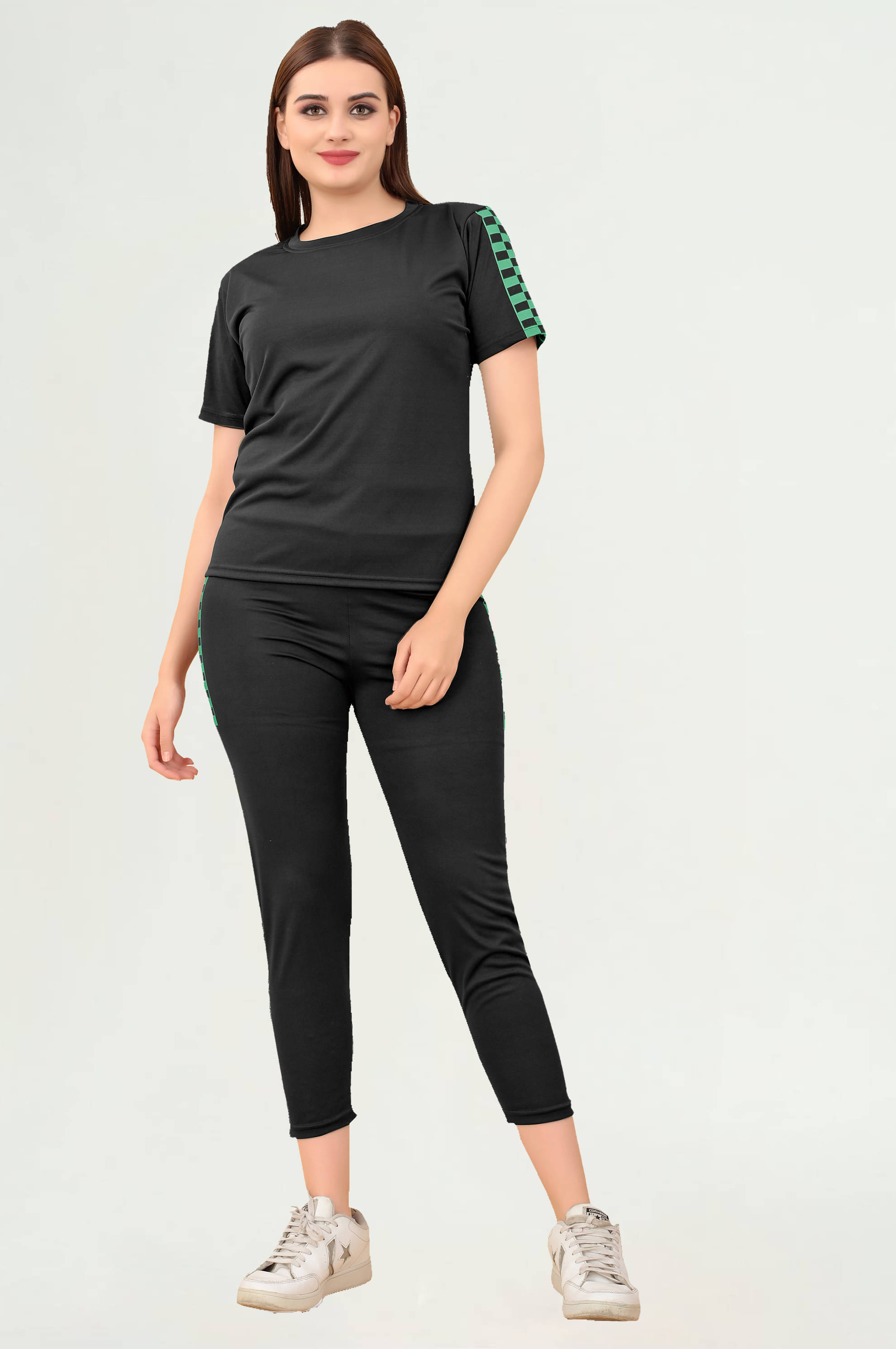     			INFRIM Black Cotton Blend Applique Tracksuit - Pack of 1