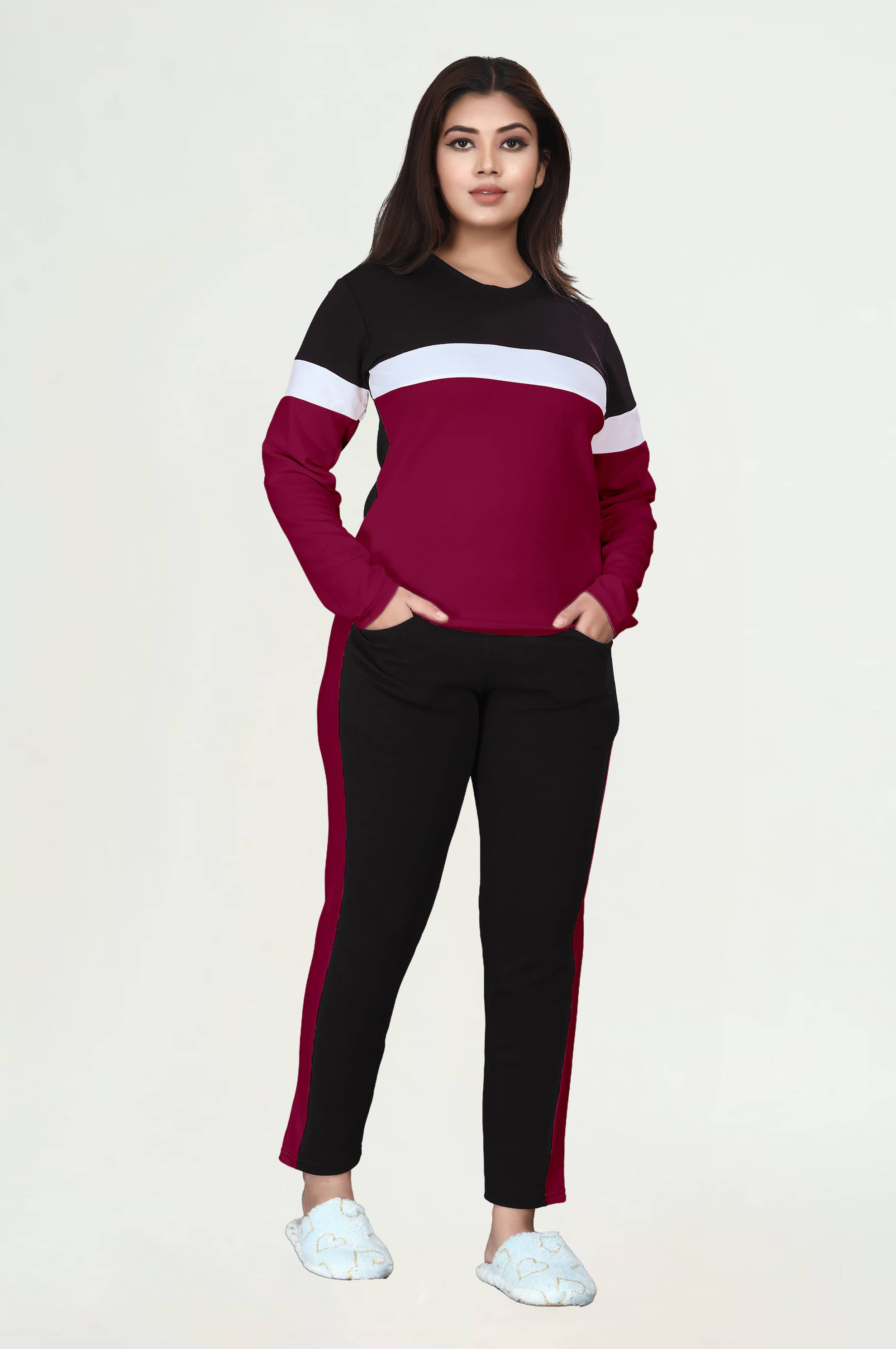     			INFRIM Maroon Cotton Blend Applique Tracksuit - Pack of 1