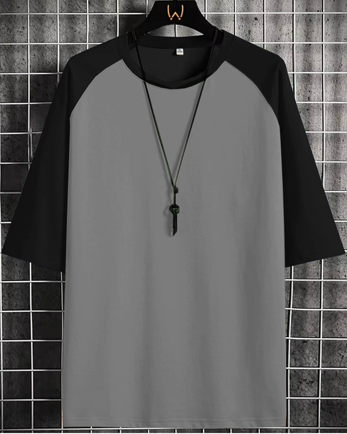 Lime Cotton Oversized Fit Colorblock 3/4th Sleeves Men's Round T-Shirt - Grey ( Pack of 1 )