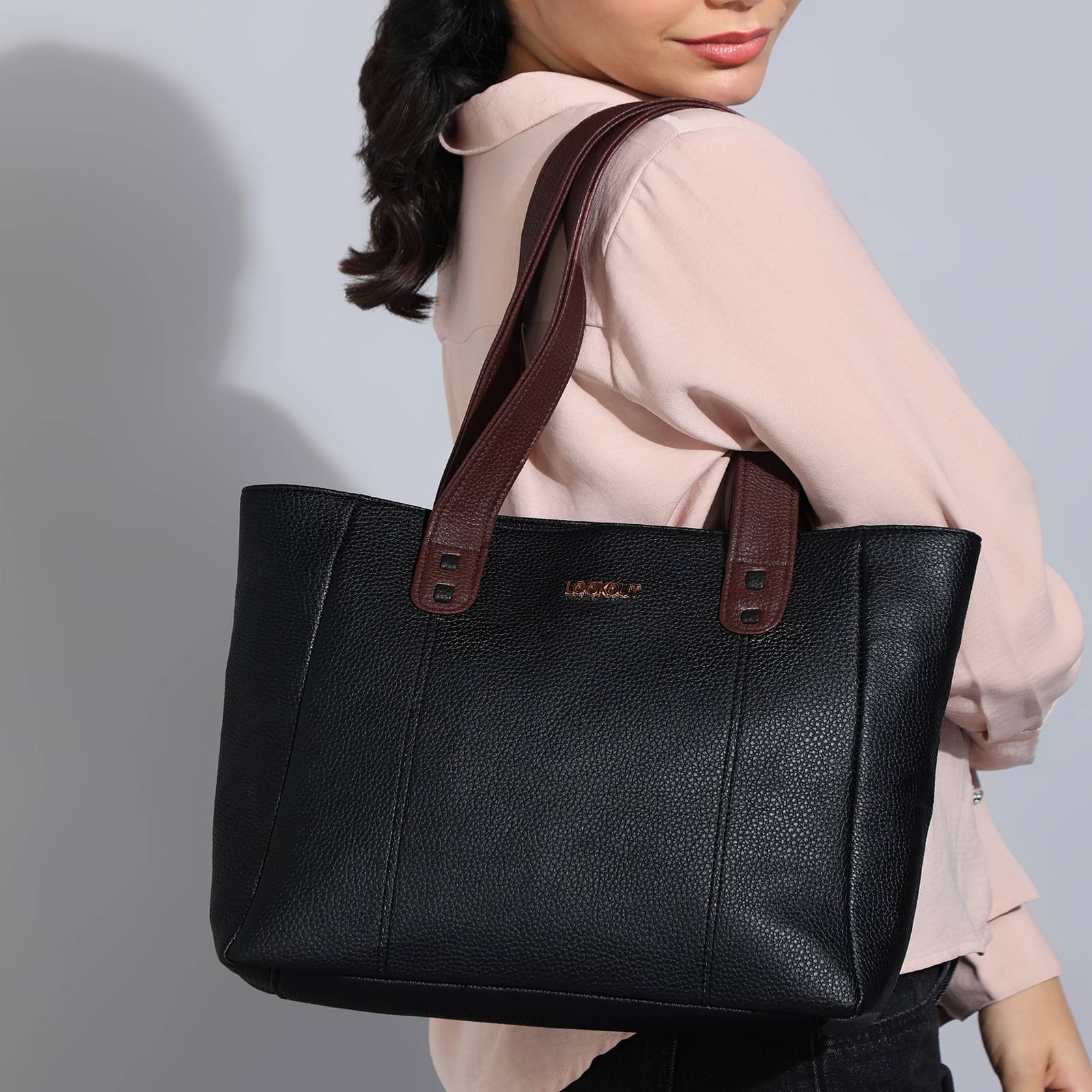     			Lookout Fashion Shoulder Bag Faux Leather Set of 1 ( Black )