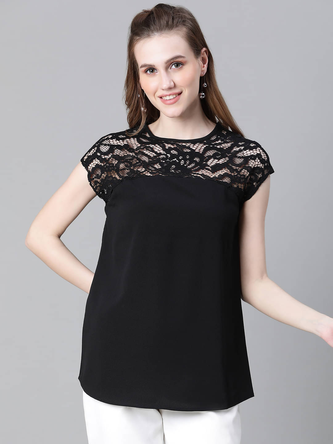     			Oxolloxo Women's Polyester Regular Top ( Black )