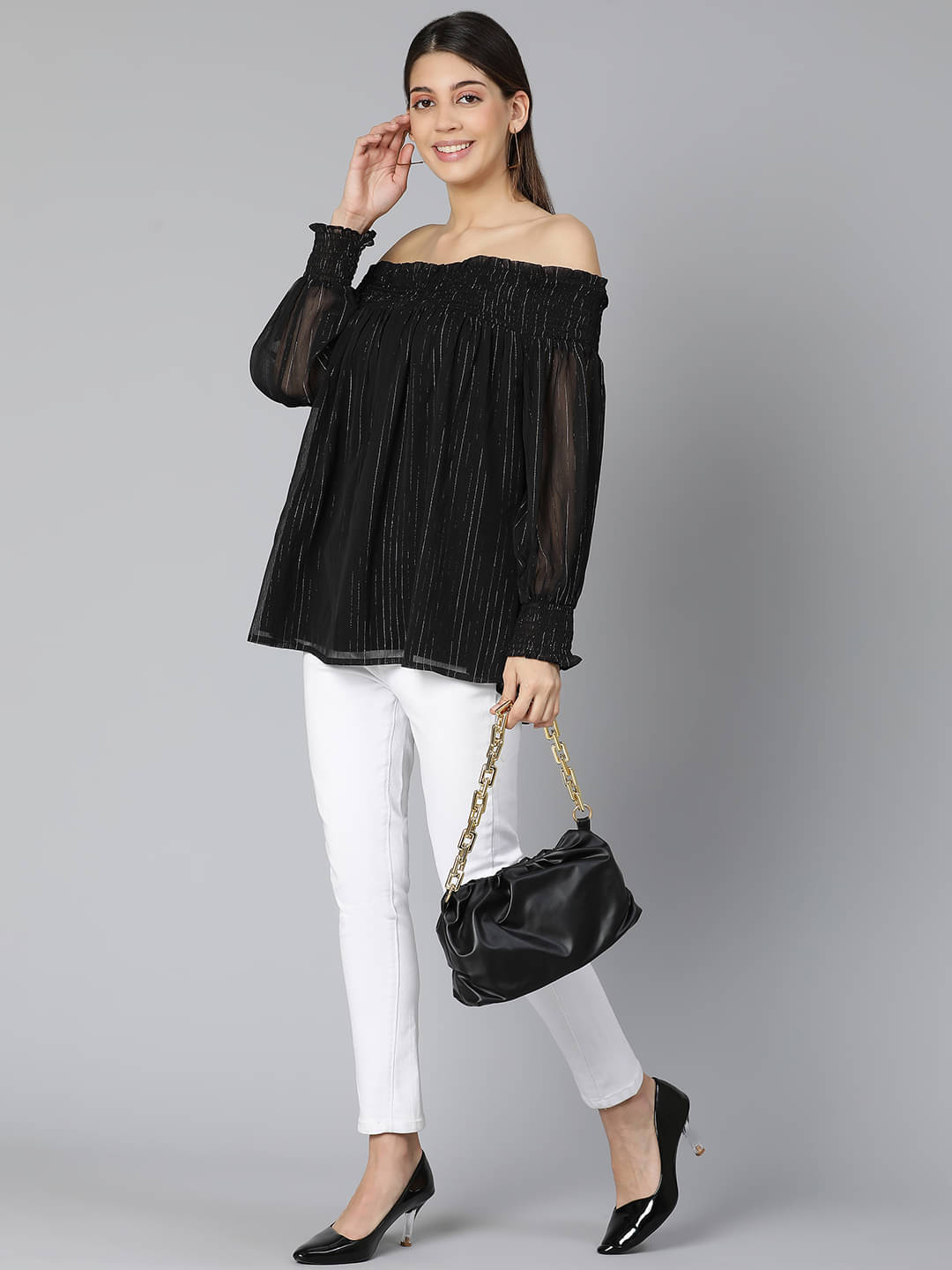 Oxolloxo Black Polyester Women's Regular Top ( Pack of 1 )     			Oxolloxo Black Polyester Women's Regular Top ( Pack of 1 )