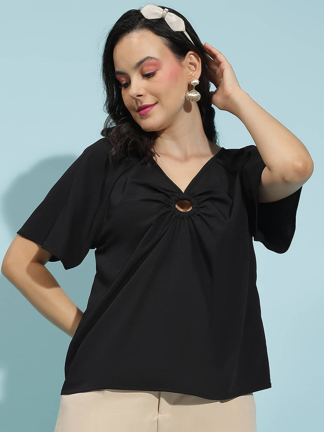 Oxolloxo Women's Polyester Regular Top ( Black ) Oxolloxo Women's Polyester Regular Top ( Black )