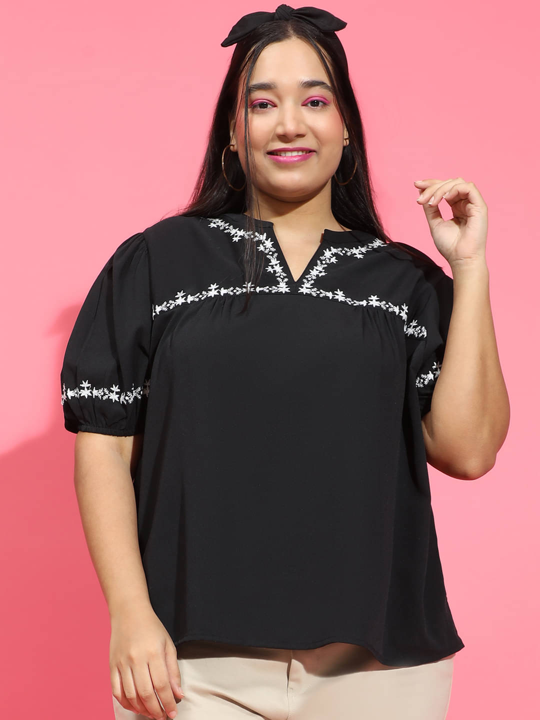 Oxolloxo Women's Polyester Regular Top ( Black ) Oxolloxo Women's Polyester Regular Top ( Black )