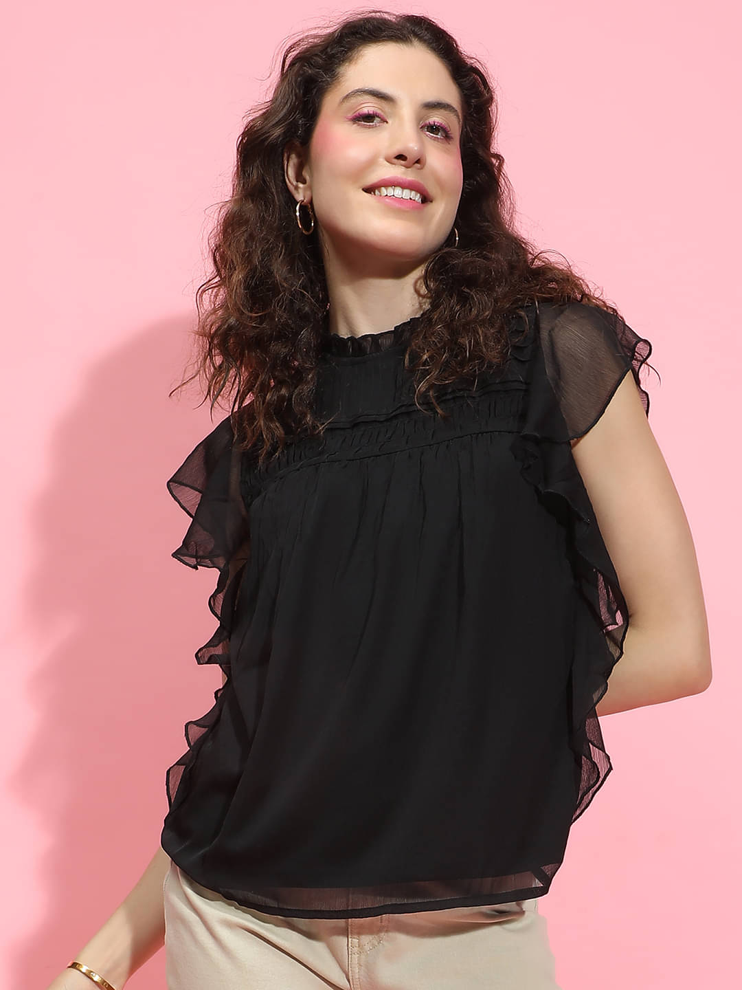 Oxolloxo Women's Polyester Regular Top ( Black )     			Oxolloxo Women's Polyester Regular Top ( Black )