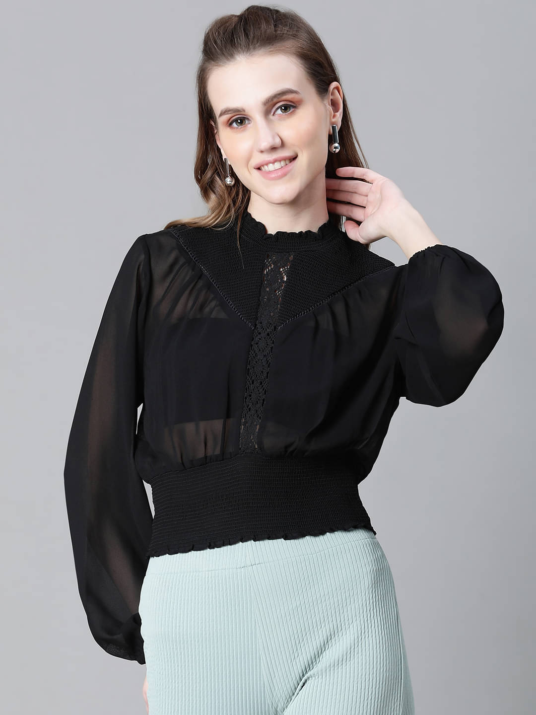     			Oxolloxo Women's Polyester Regular Top ( Black )