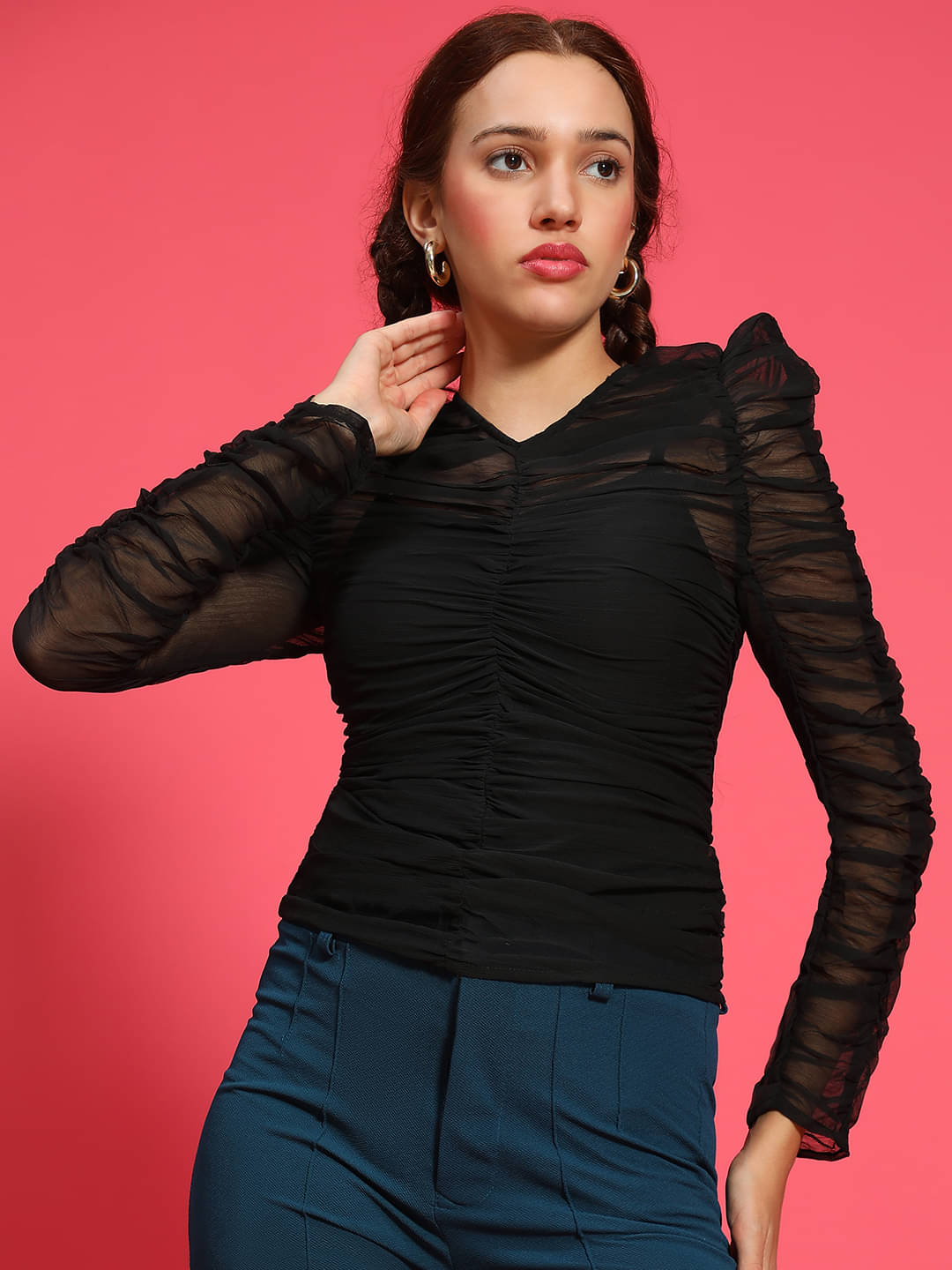 Oxolloxo Women's Polyester Regular Top ( Black ) Oxolloxo Women's Polyester Regular Top ( Black )