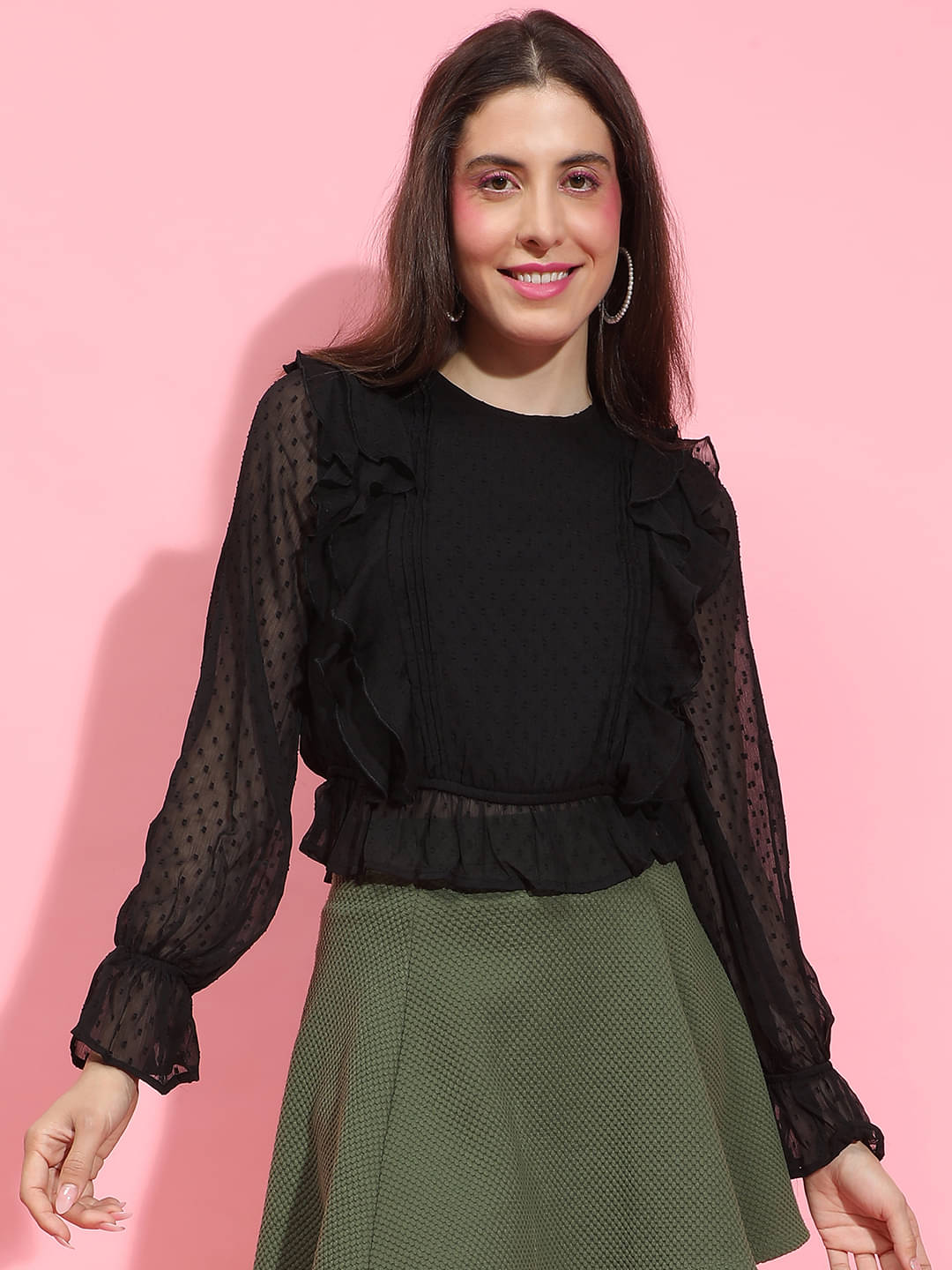     			Oxolloxo Women's Polyester Regular Top ( Black )