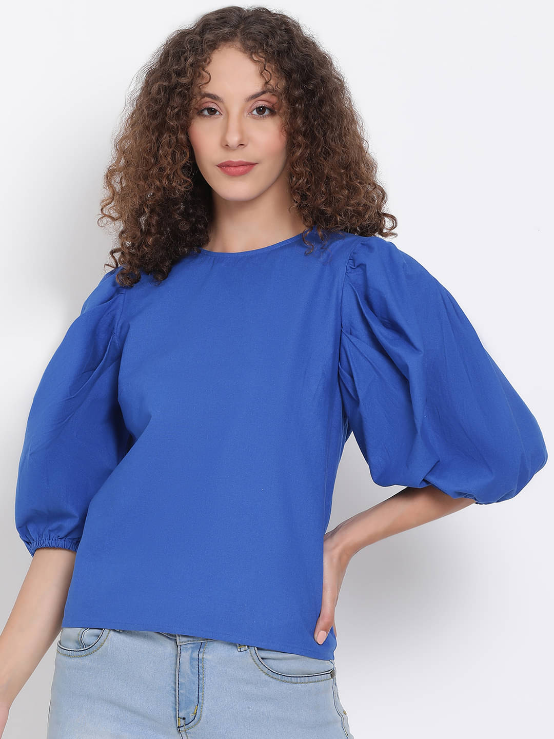 Oxolloxo Women's Cotton Regular Top ( Blue ) Oxolloxo Women's Cotton Regular Top ( Blue )
