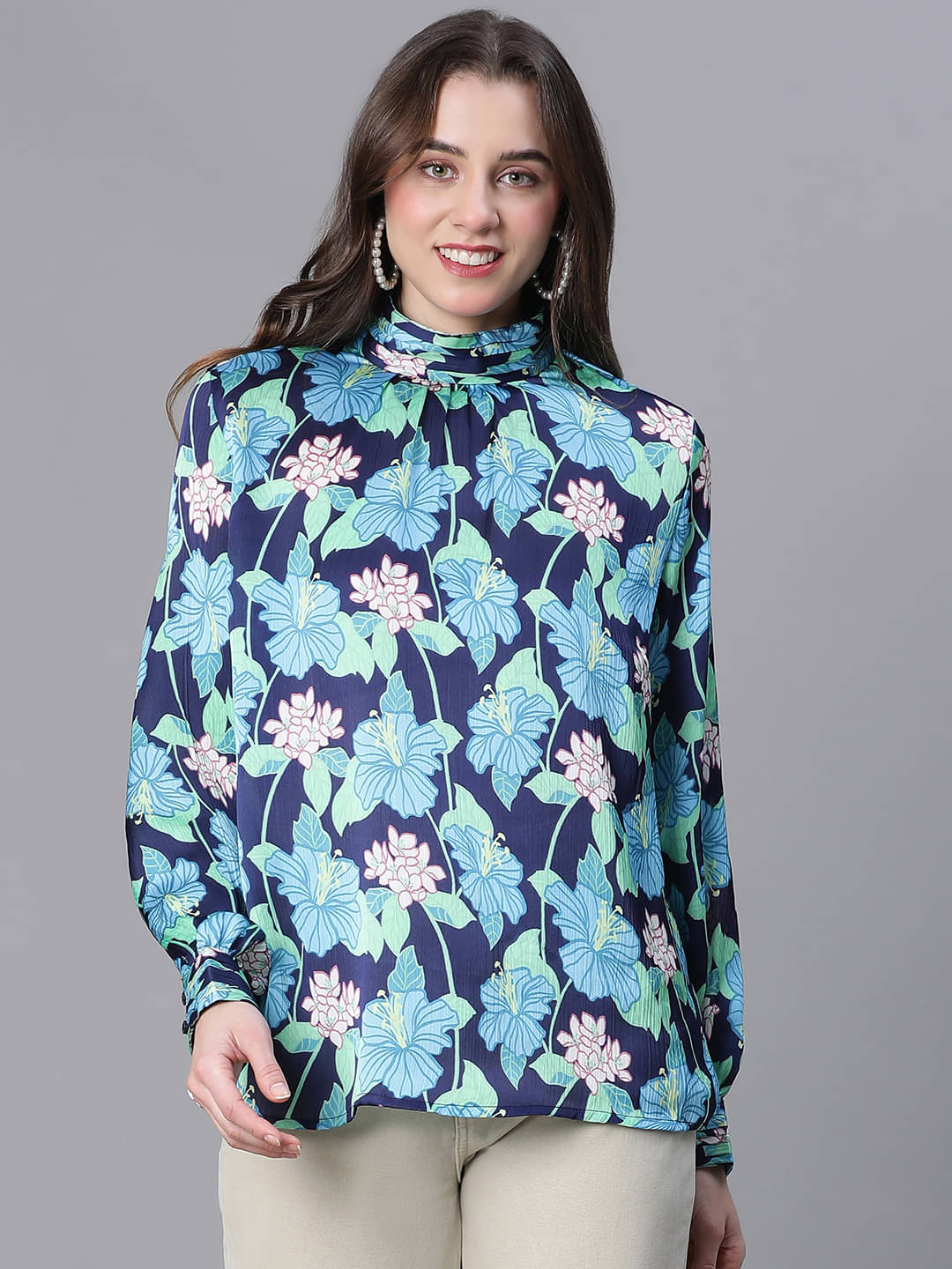 Oxolloxo Women's Polyester Regular Top ( Blue ) Oxolloxo Women's Polyester Regular Top ( Blue )