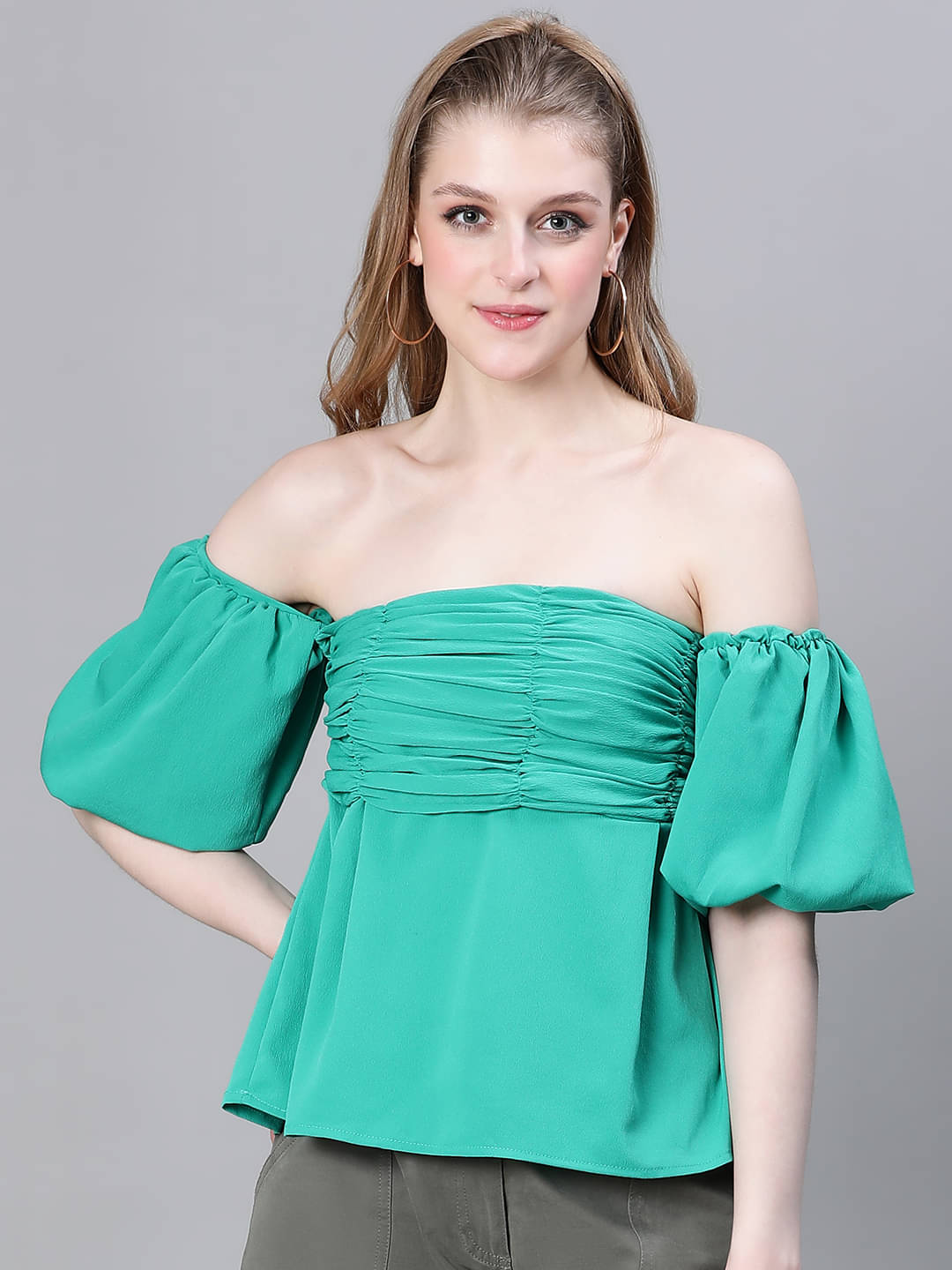     			Oxolloxo Women's Polyester Regular Top ( Green )