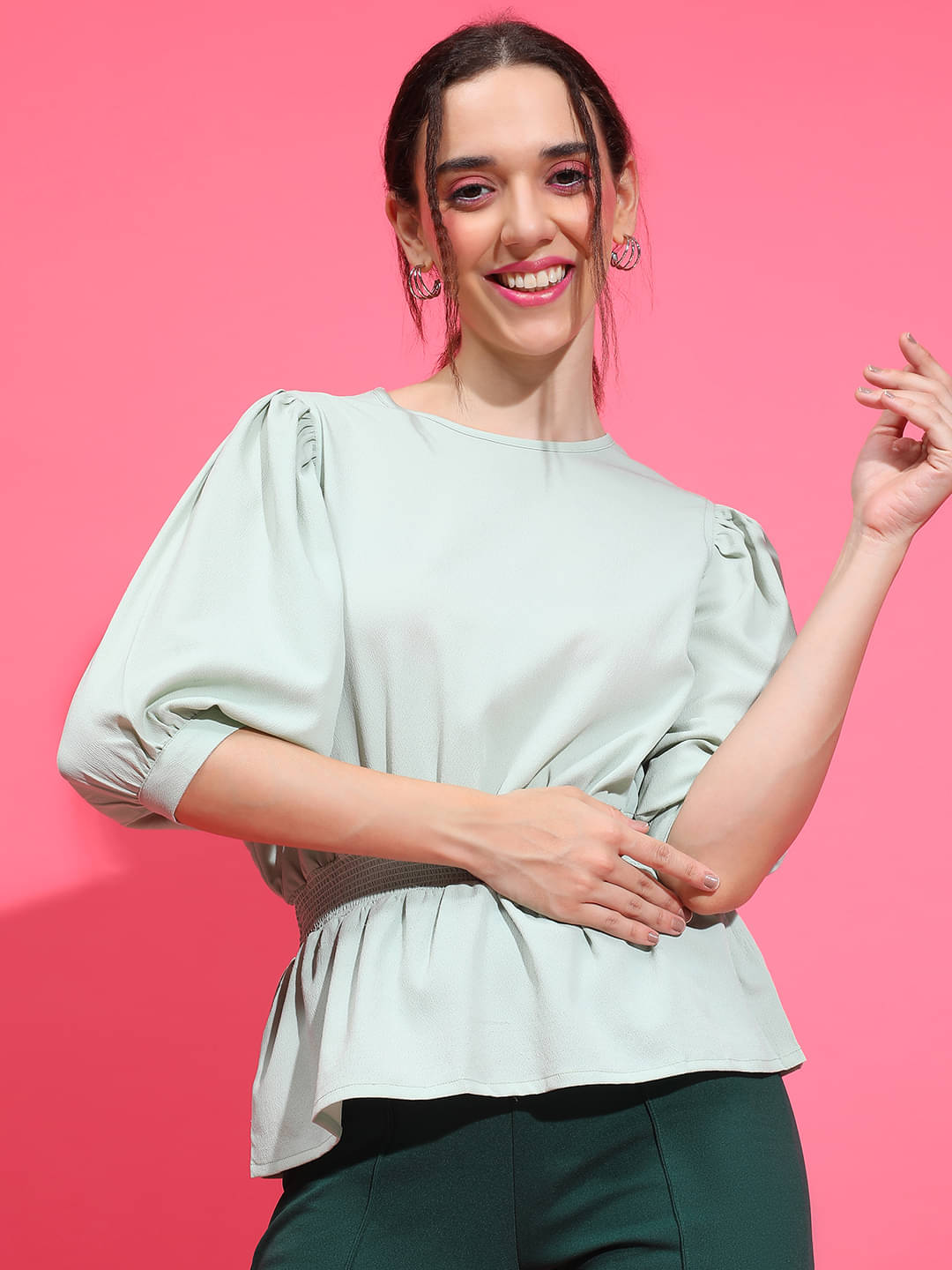     			Oxolloxo Women's Polyester Regular Top ( Green )