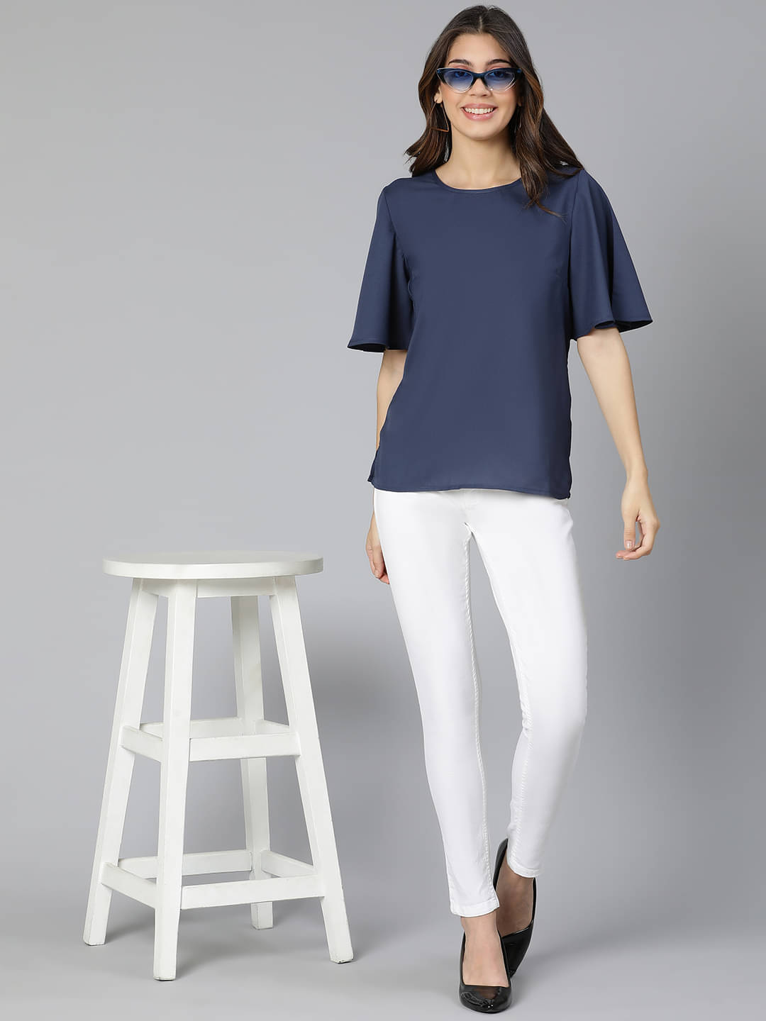 Oxolloxo Women's Polyester Regular Top ( Navy Blue )     			Oxolloxo Women's Polyester Regular Top ( Navy Blue )