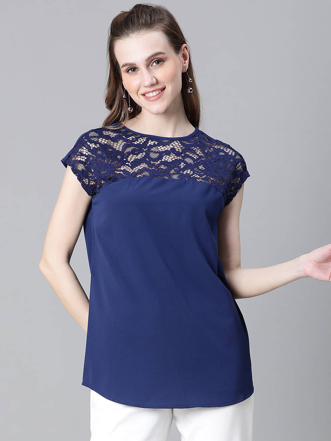     			Oxolloxo Women's Polyester Regular Top ( Navy Blue )