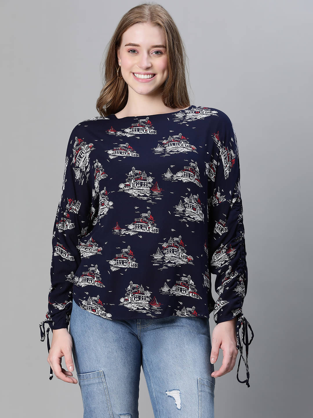Oxolloxo Women's Polyester Regular Top ( Navy Blue ) Oxolloxo Women's Polyester Regular Top ( Navy Blue )