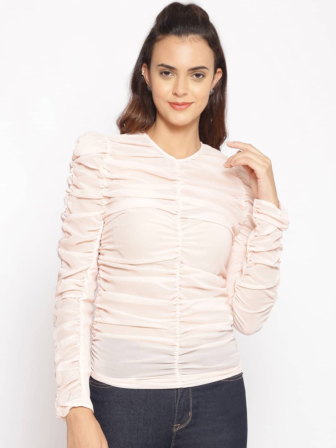 Oxolloxo Women's Polyester Regular Top ( Peach ) Oxolloxo Women's Polyester Regular Top ( Peach )