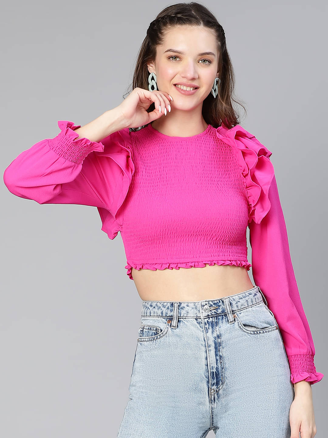    			Oxolloxo Women's Viscose Rayon Regular Top ( Pink )