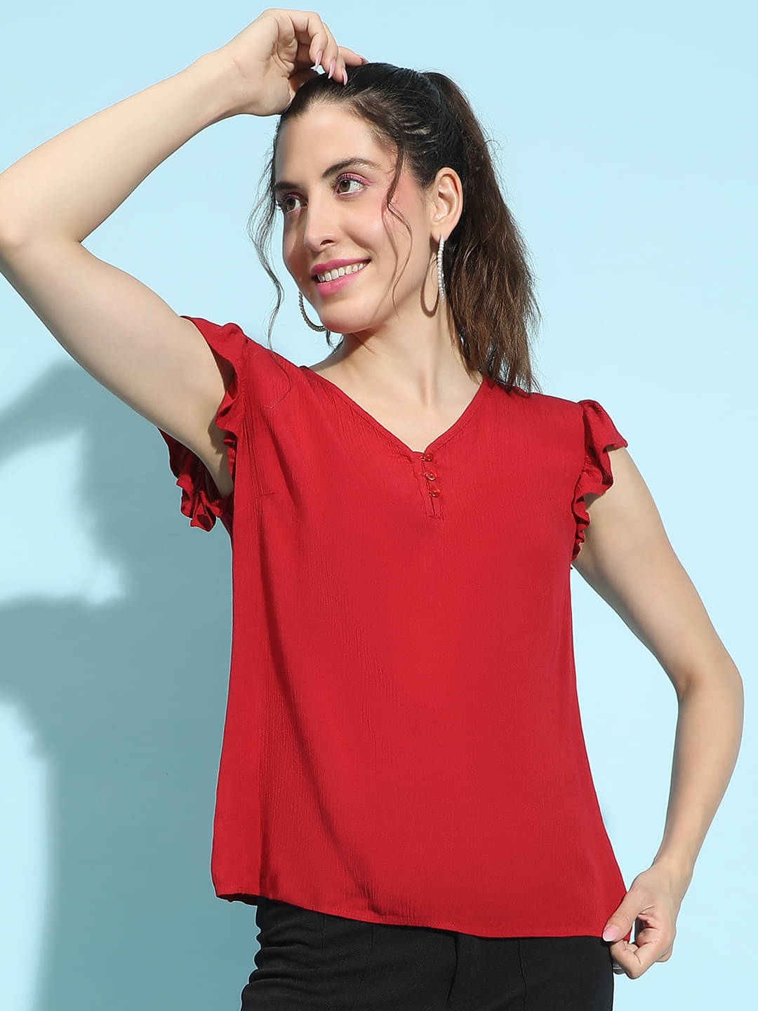 Oxolloxo Women's Viscose Rayon Regular Top ( Red ) Oxolloxo Women's Viscose Rayon Regular Top ( Red )