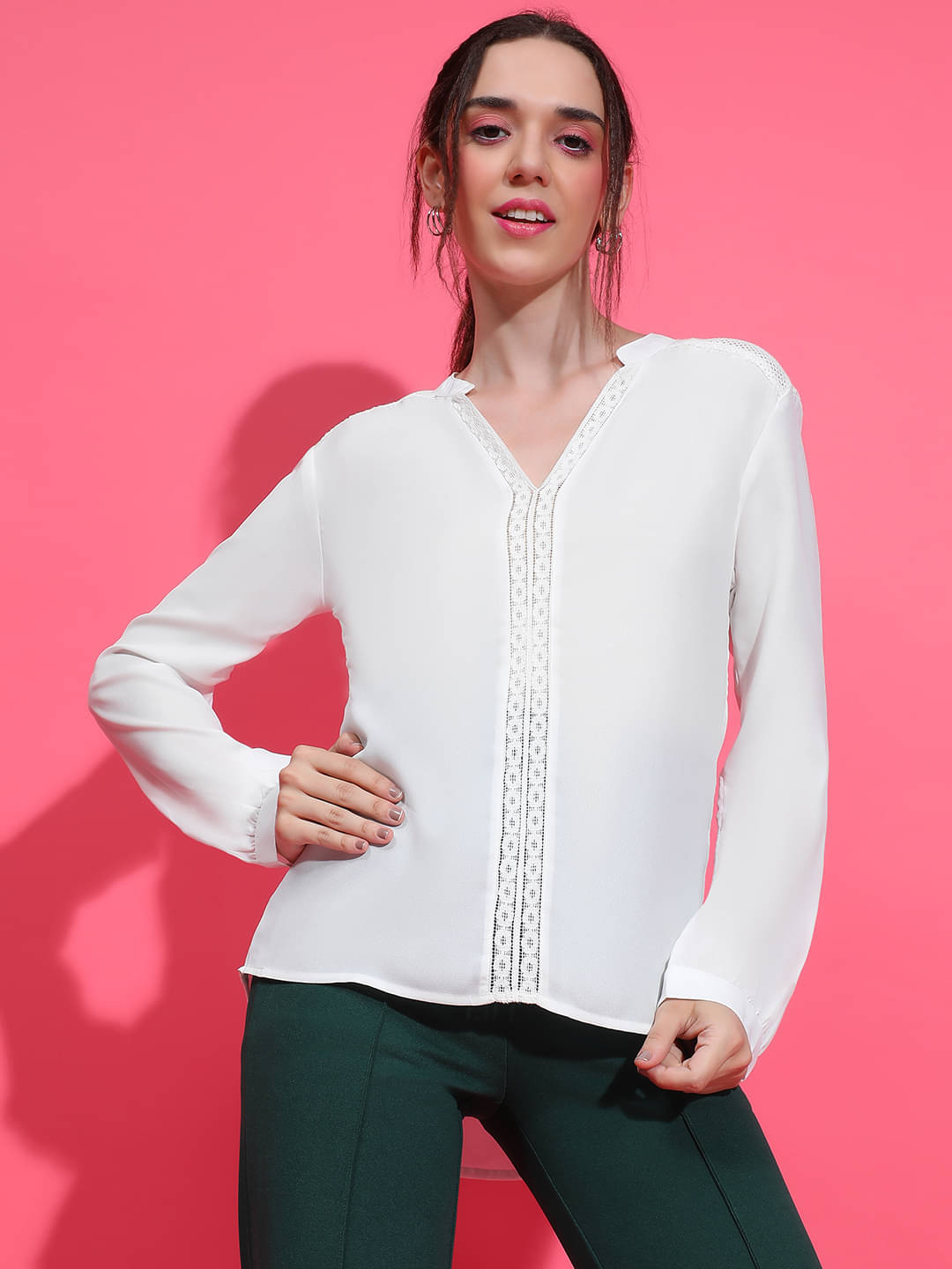 Oxolloxo Women's Polyester Regular Top ( White ) Oxolloxo Women's Polyester Regular Top ( White )