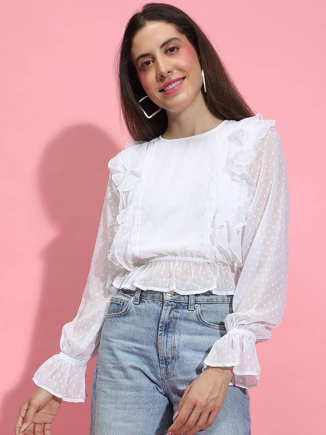 Oxolloxo Women's Polyester Regular Top ( White )     			Oxolloxo Women's Polyester Regular Top ( White )