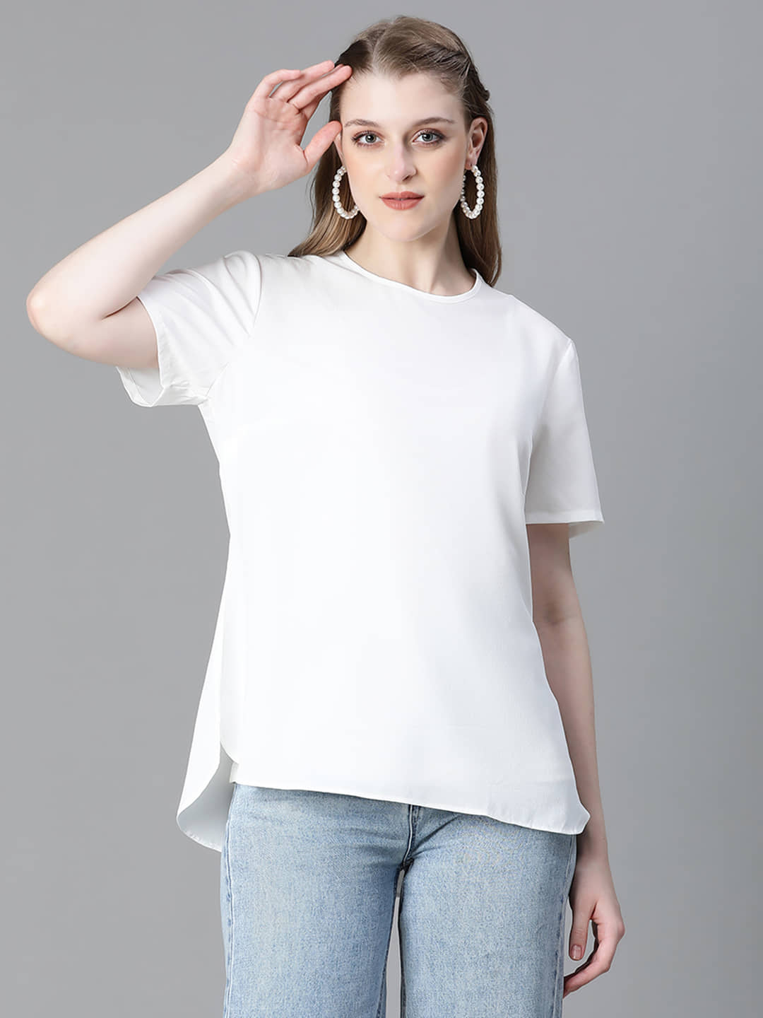 Oxolloxo Women's Polyester Regular Top ( White )