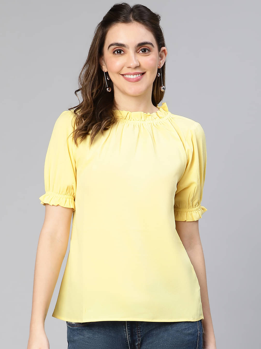 Oxolloxo Women's Polyester Regular Top ( Yellow ) Oxolloxo Women's Polyester Regular Top ( Yellow )