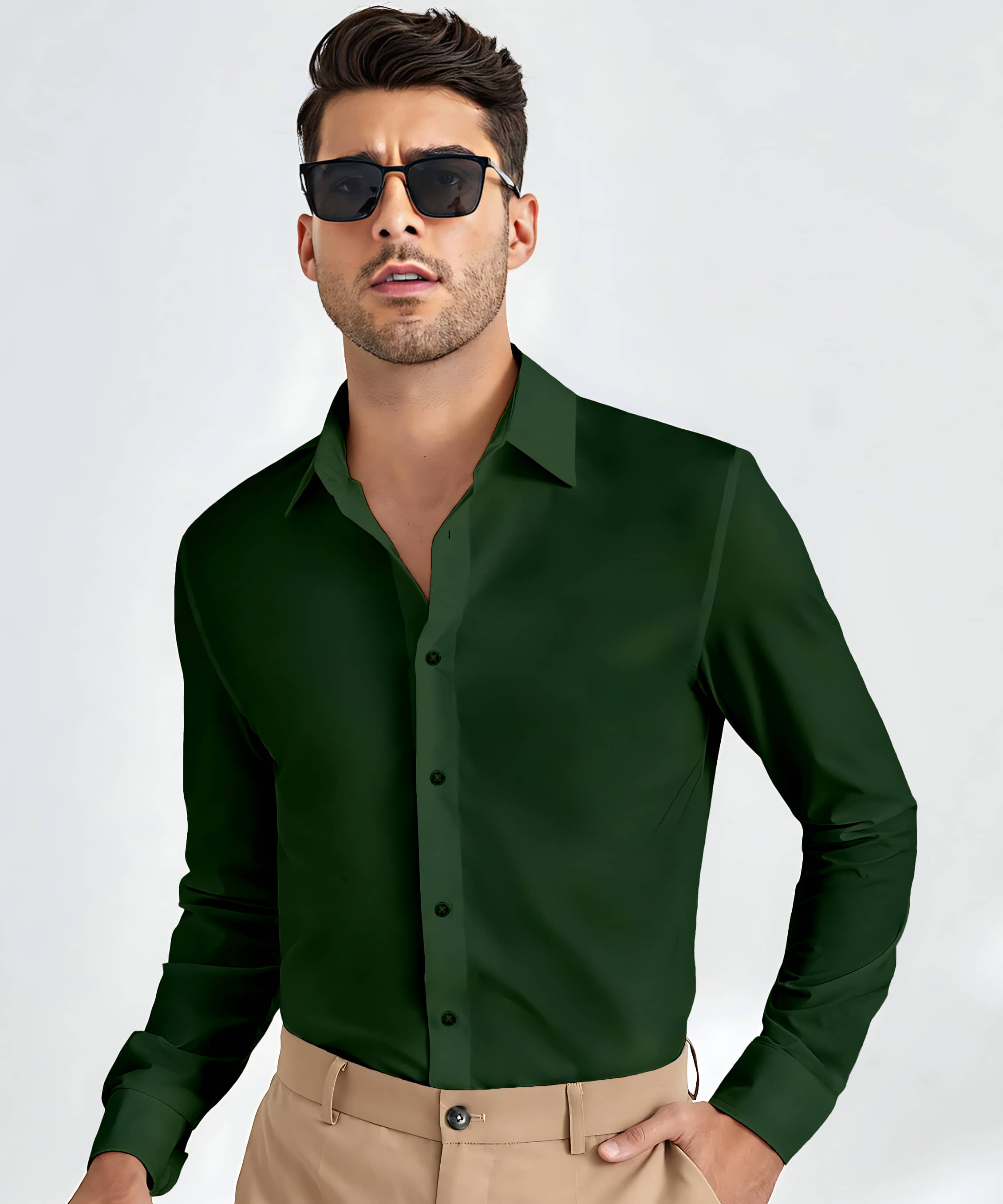 WEBRIC Cotton Blend Regular Fit Full Sleeves Men's Formal Shirt - Green ( Pack of 1 )