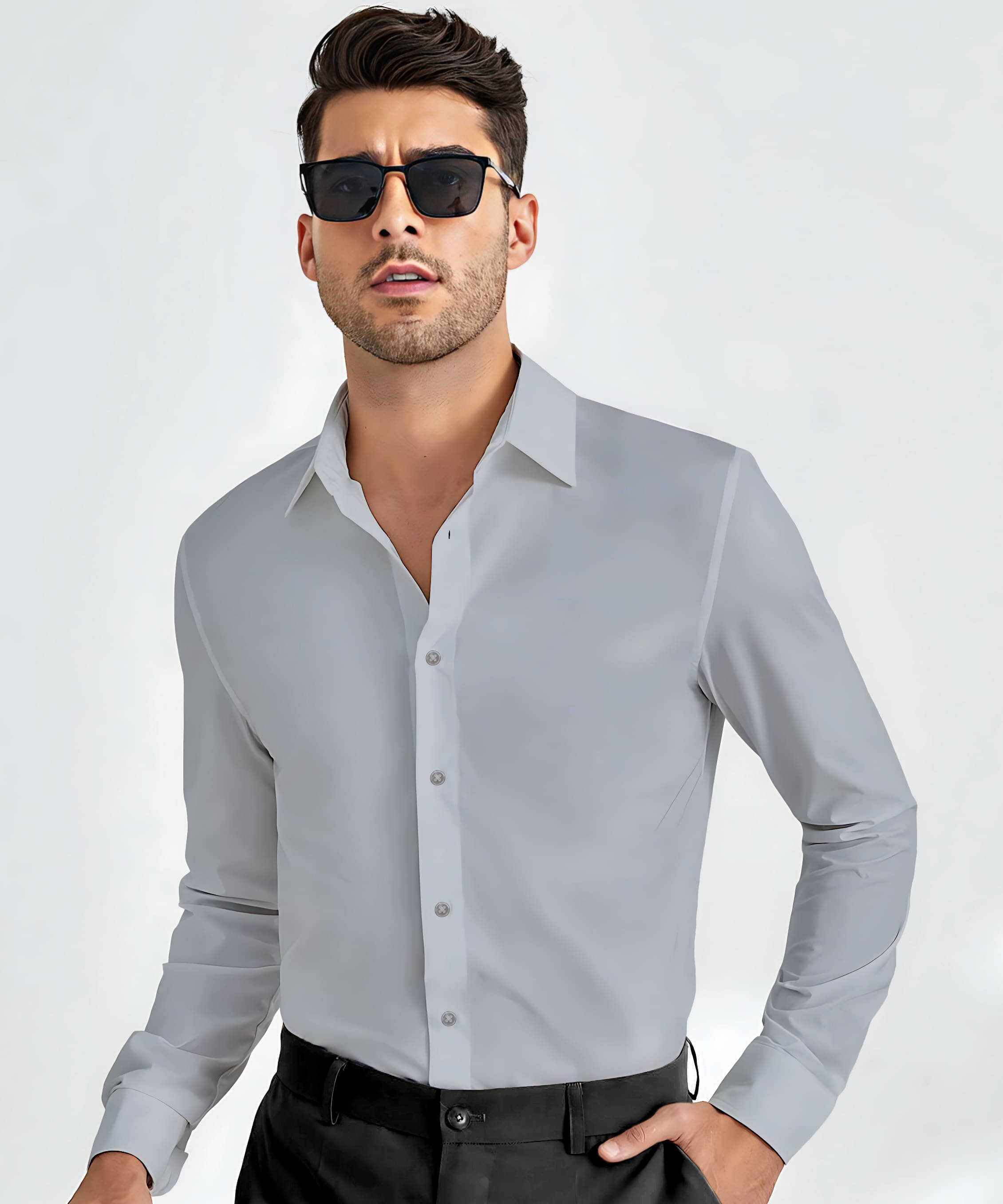 WEBRIC Cotton Blend Regular Fit Full Sleeves Men's Formal Shirt - Light Grey ( Pack of 1 ) WEBRIC Cotton Blend Regular Fit Full Sleeves Men's Formal Shirt - Light Grey ( Pack of 1 )