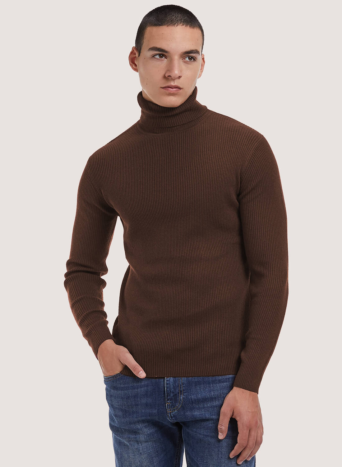     			clafoutis Lycra High Neck Men's Full Sleeves Pullover Sweater - Brown ( Pack of 1 )