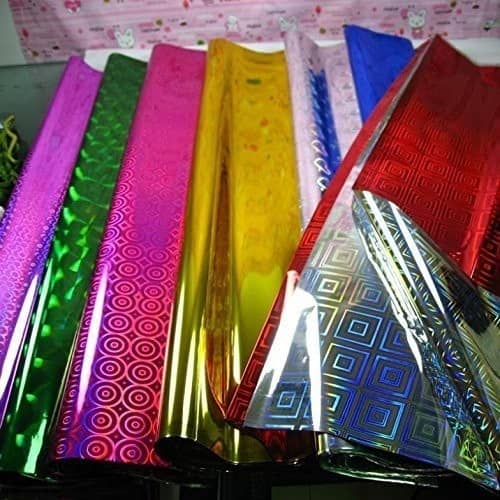 freedy (5 Colours x 5 Sheets Each) Plastic Holographic Metallic Colour Paper Wrapping Sheets Especially for Gifts for Loved, 65cm X 45cm (Pack of 25)