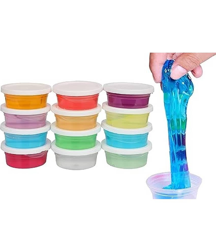 freedy Set of 12 Crystal Slime Magic Mud Soft Transparent Jelly Clay Putty Toys for Kids Boys Girls with Clay Modelling Tools Non Toxic - Multi Color - Stationery | Buy online on ZillyBuy