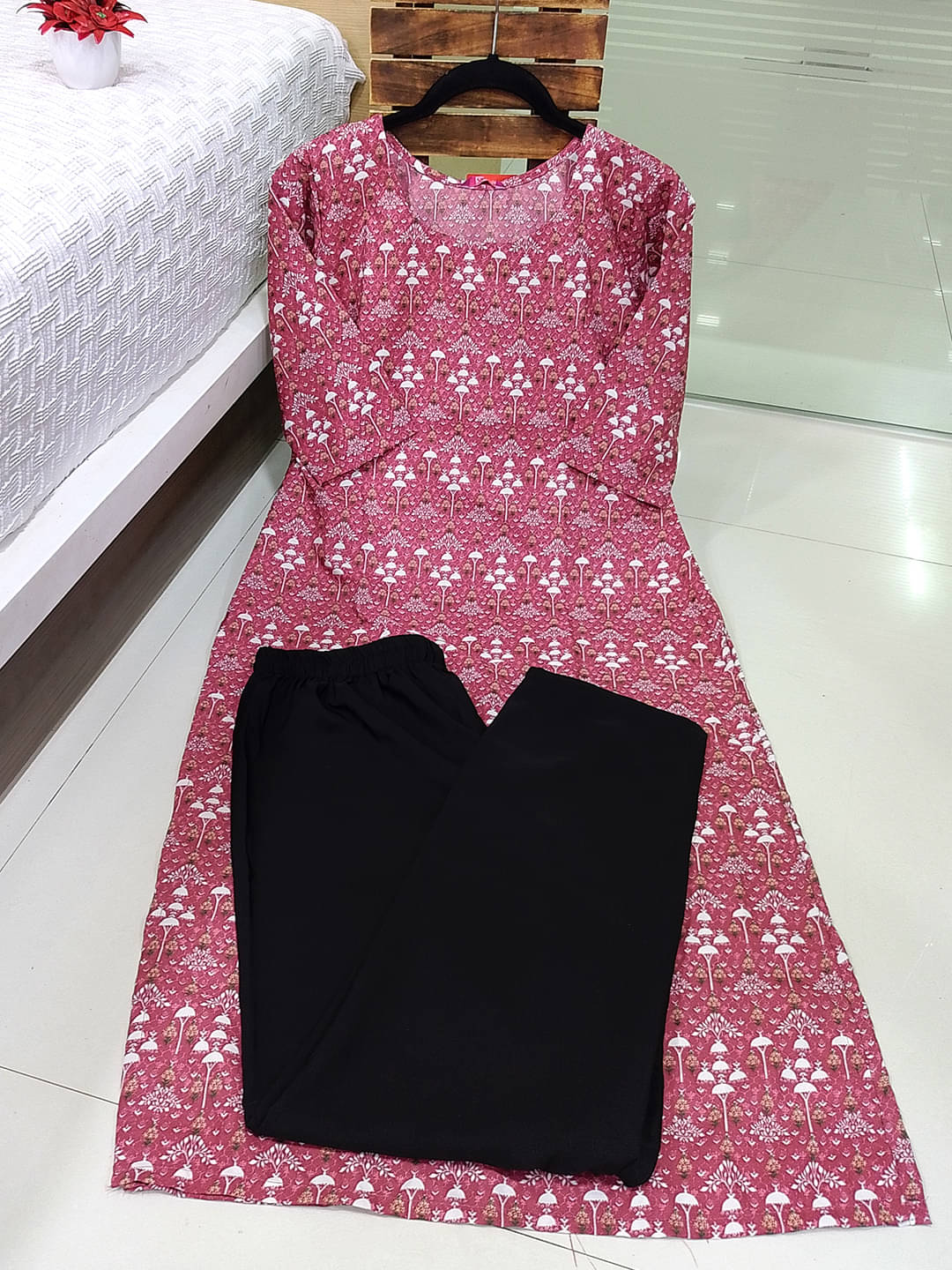 1 Stop Fashion Crepe Printed Kurti With Pants Women's Stitched Salwar Suit - Peach ( Pack of 1 )     			1 Stop Fashion Crepe Printed Kurti With Pants Women's Stitched Salwar Suit - Peach ( Pack of 1 )