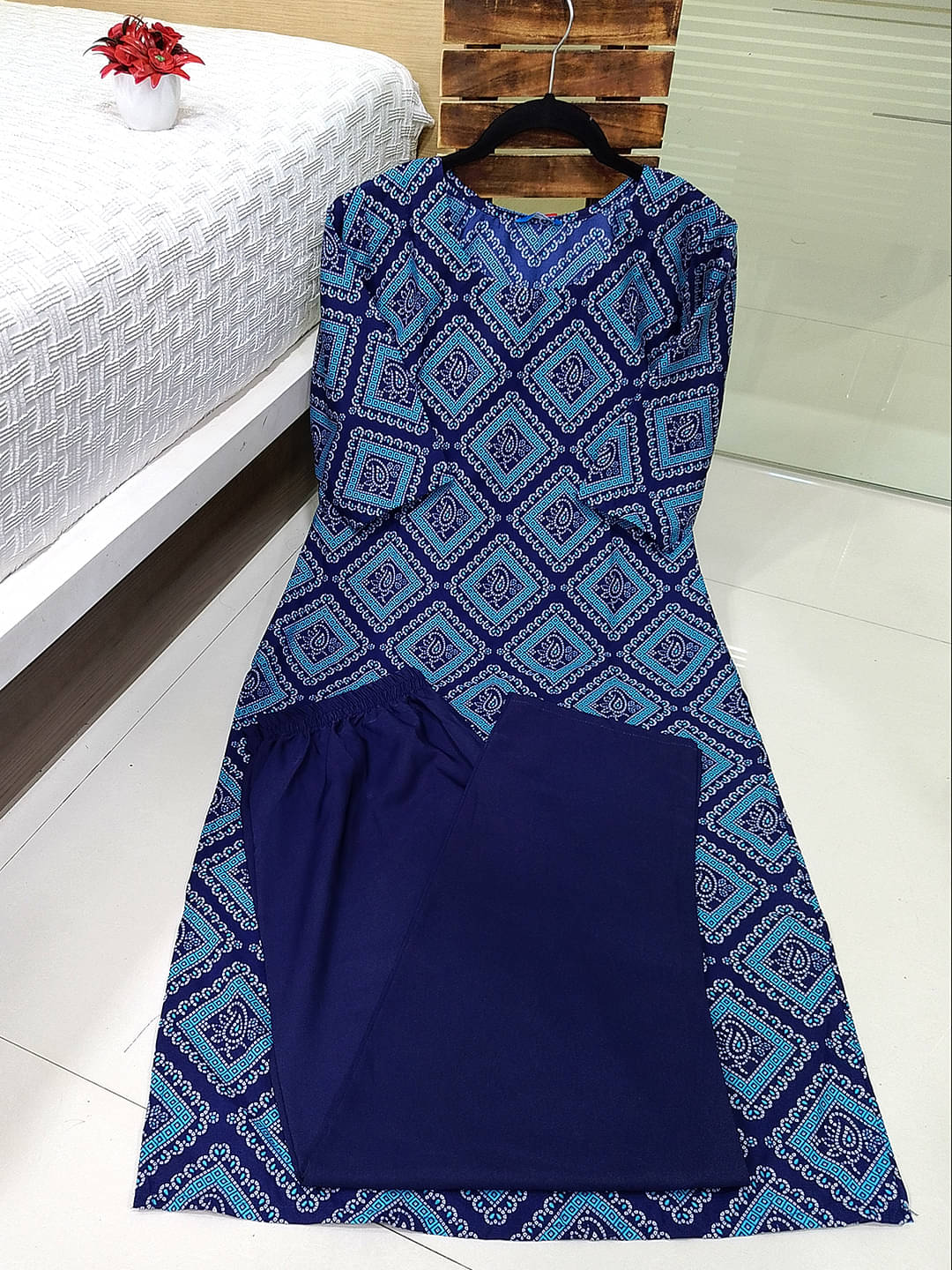     			1 Stop Fashion Crepe Printed Kurti With Pants Women's Stitched Salwar Suit - Blue ( Pack of 1 )