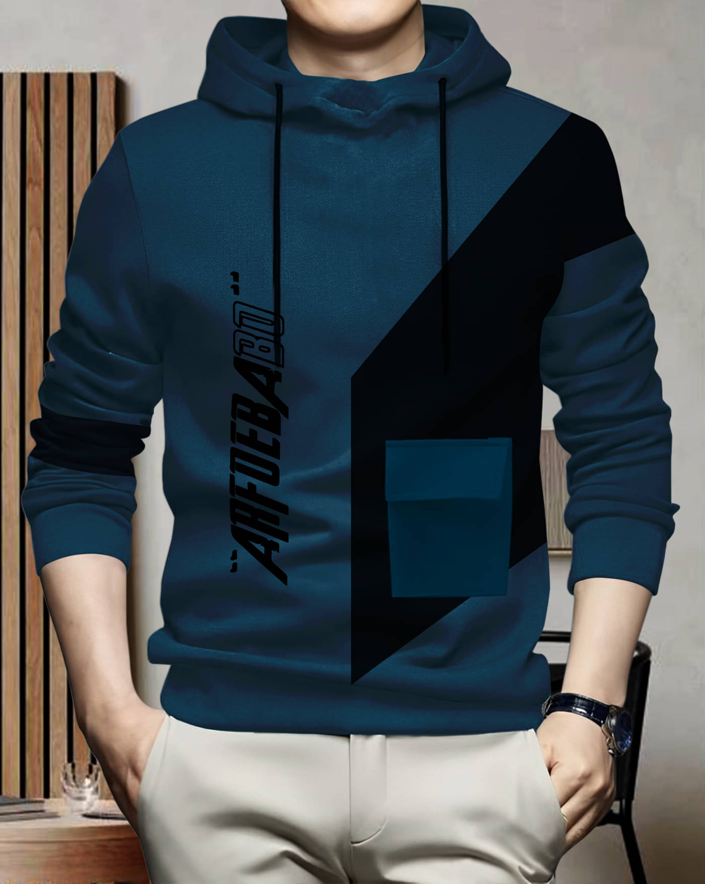     			AOOSH Cotton Blend Regular Fit Printed Full Sleeves Men's Hooded T-Shirt - Teal Blue ( Pack of 1 )
